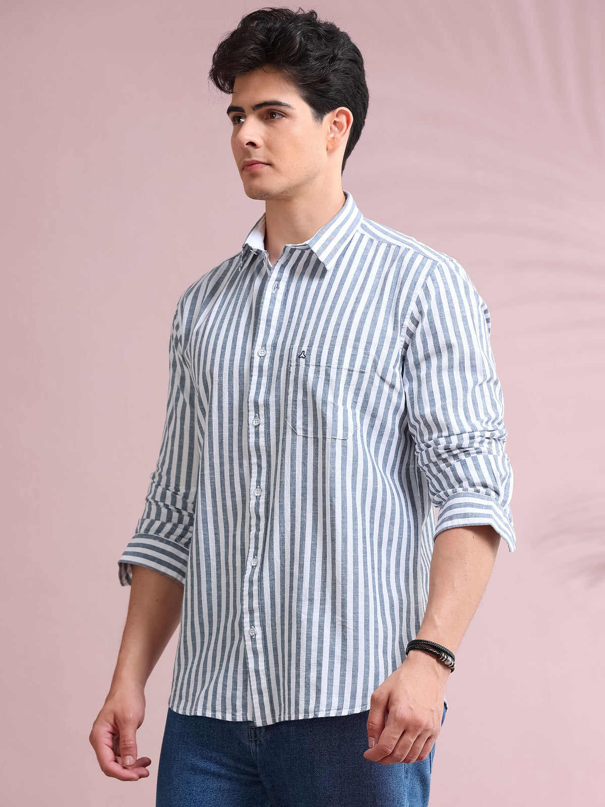 MEN'S NAVY STRIPE SLIM FIT SHIRT