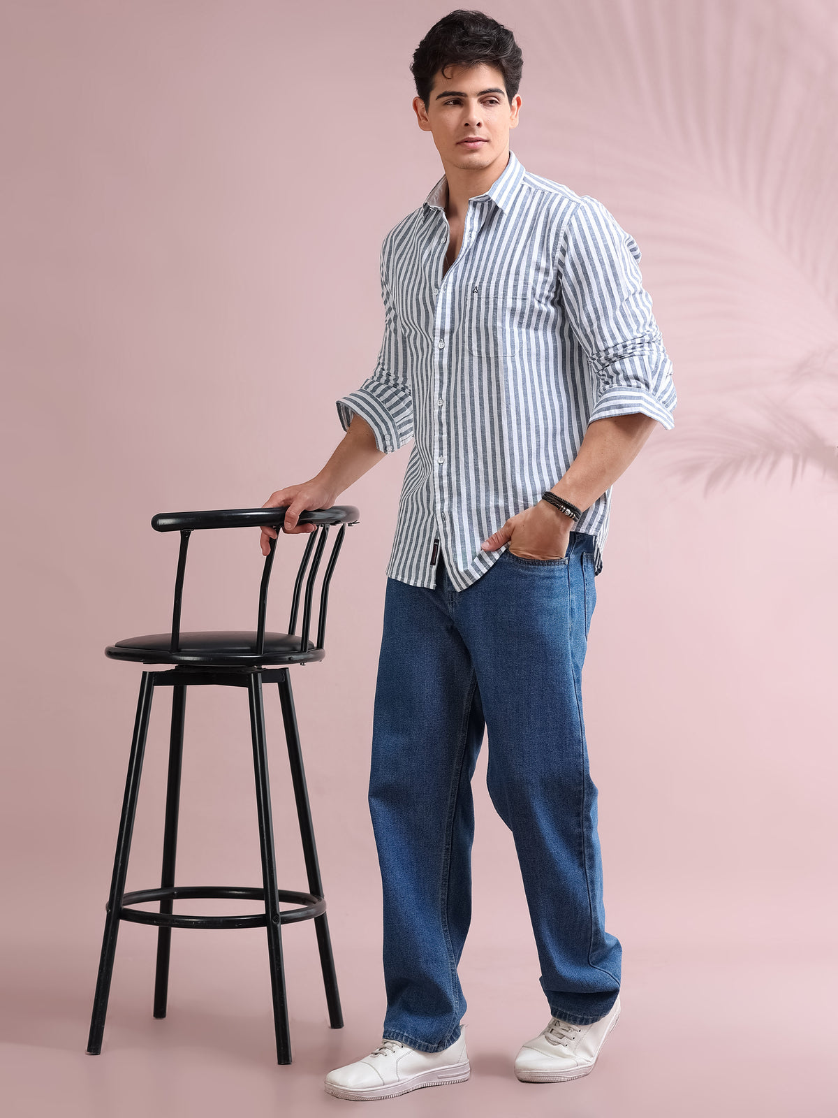MEN'S NAVY STRIPE SLIM FIT SHIRT