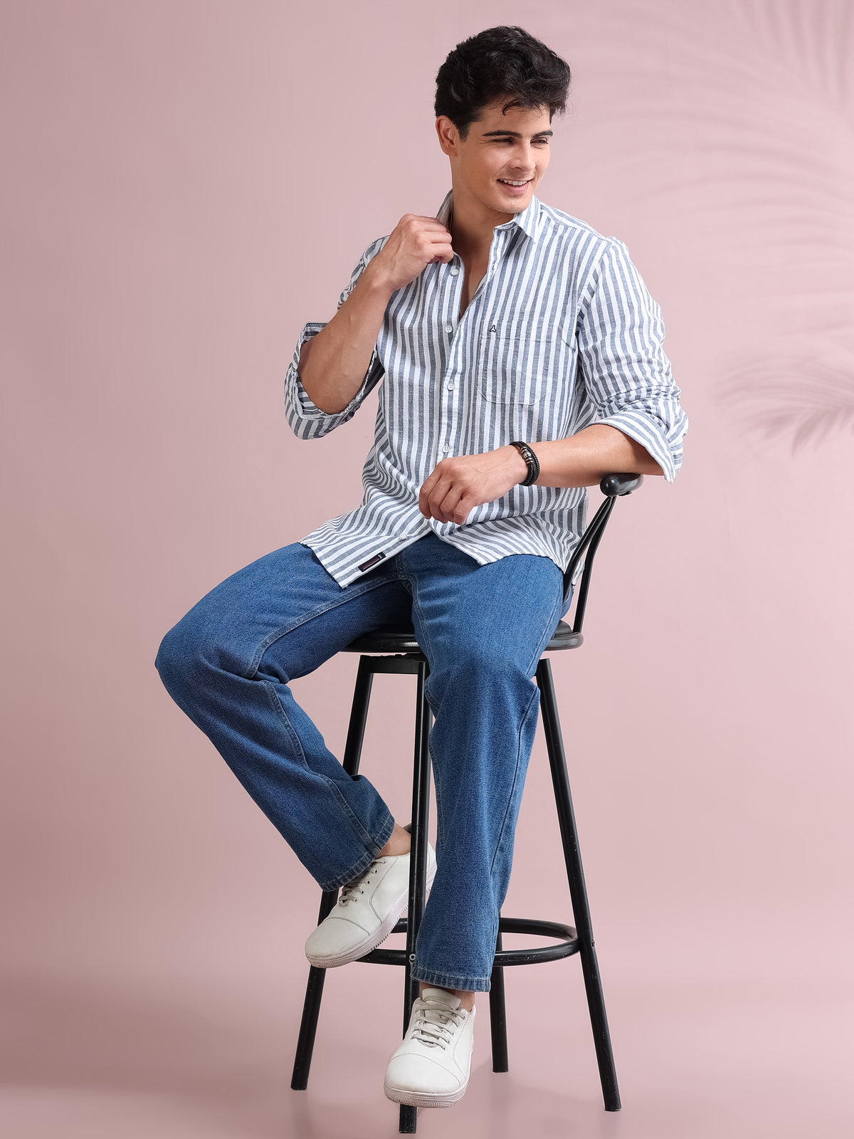 MEN'S NAVY STRIPE SLIM FIT SHIRT