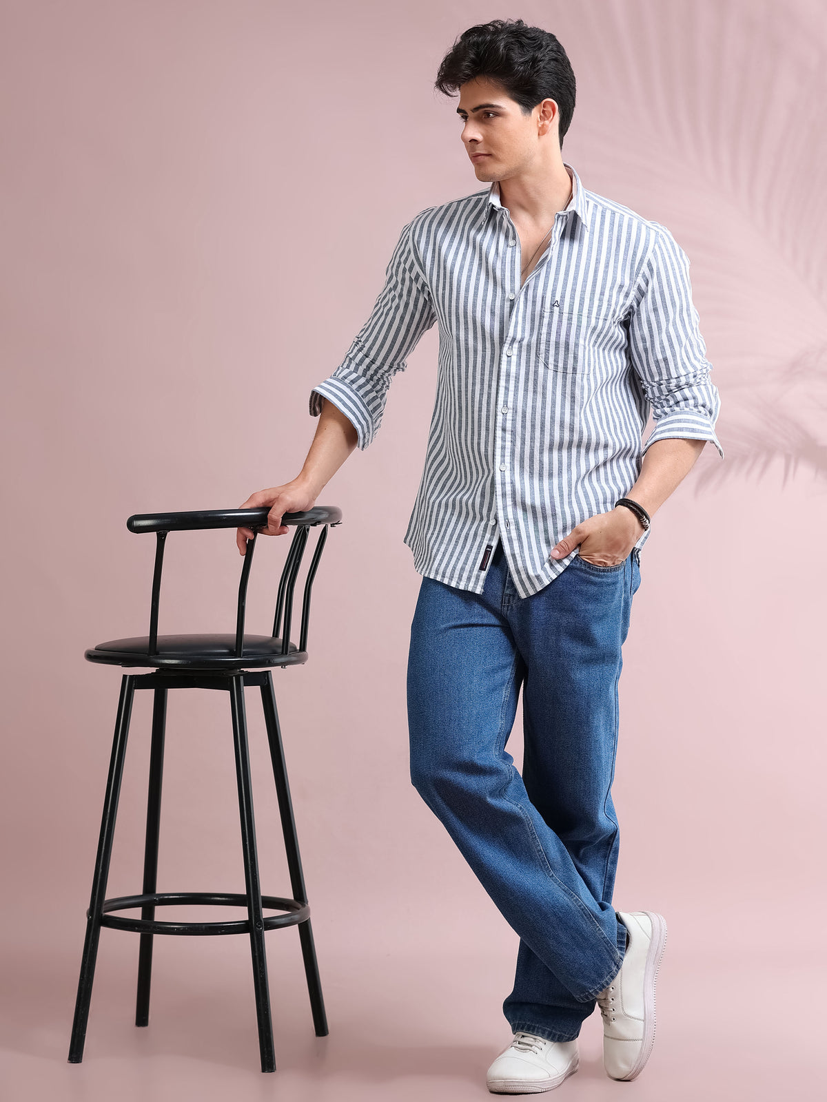MEN'S NAVY STRIPE SLIM FIT SHIRT