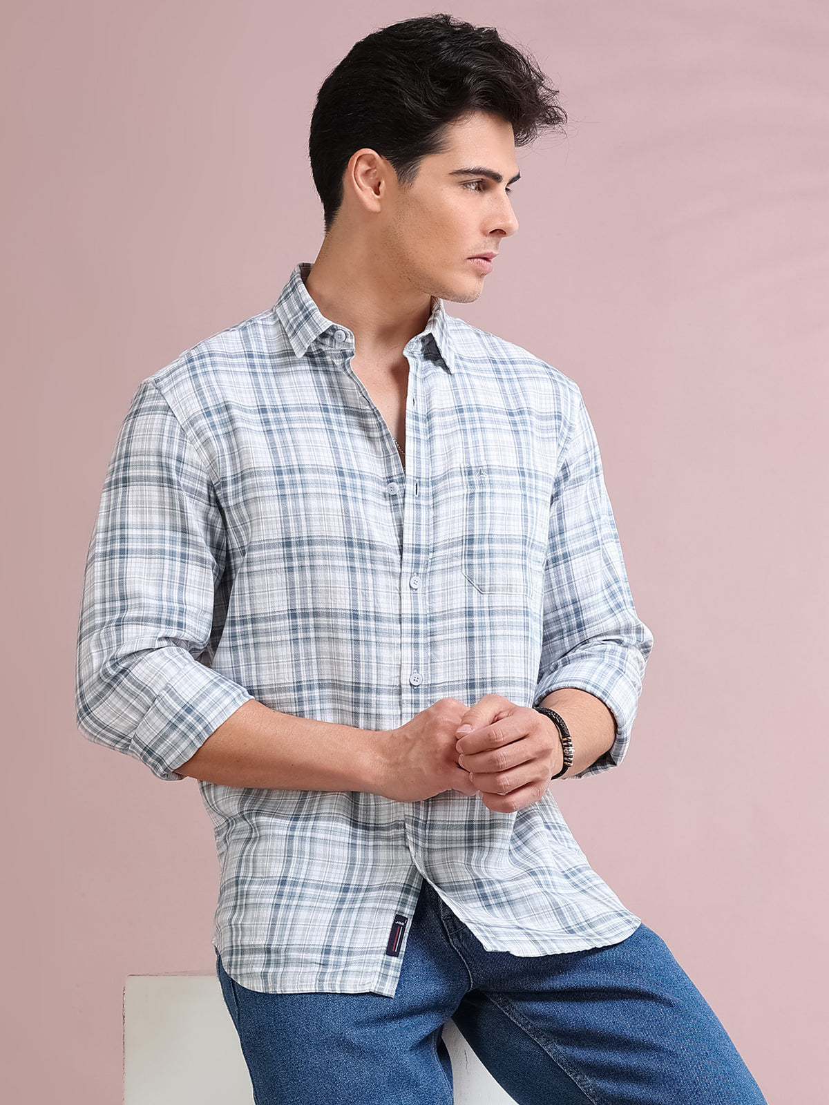 MEN'S BLUE CHECKS SLIM FIT SHIRT