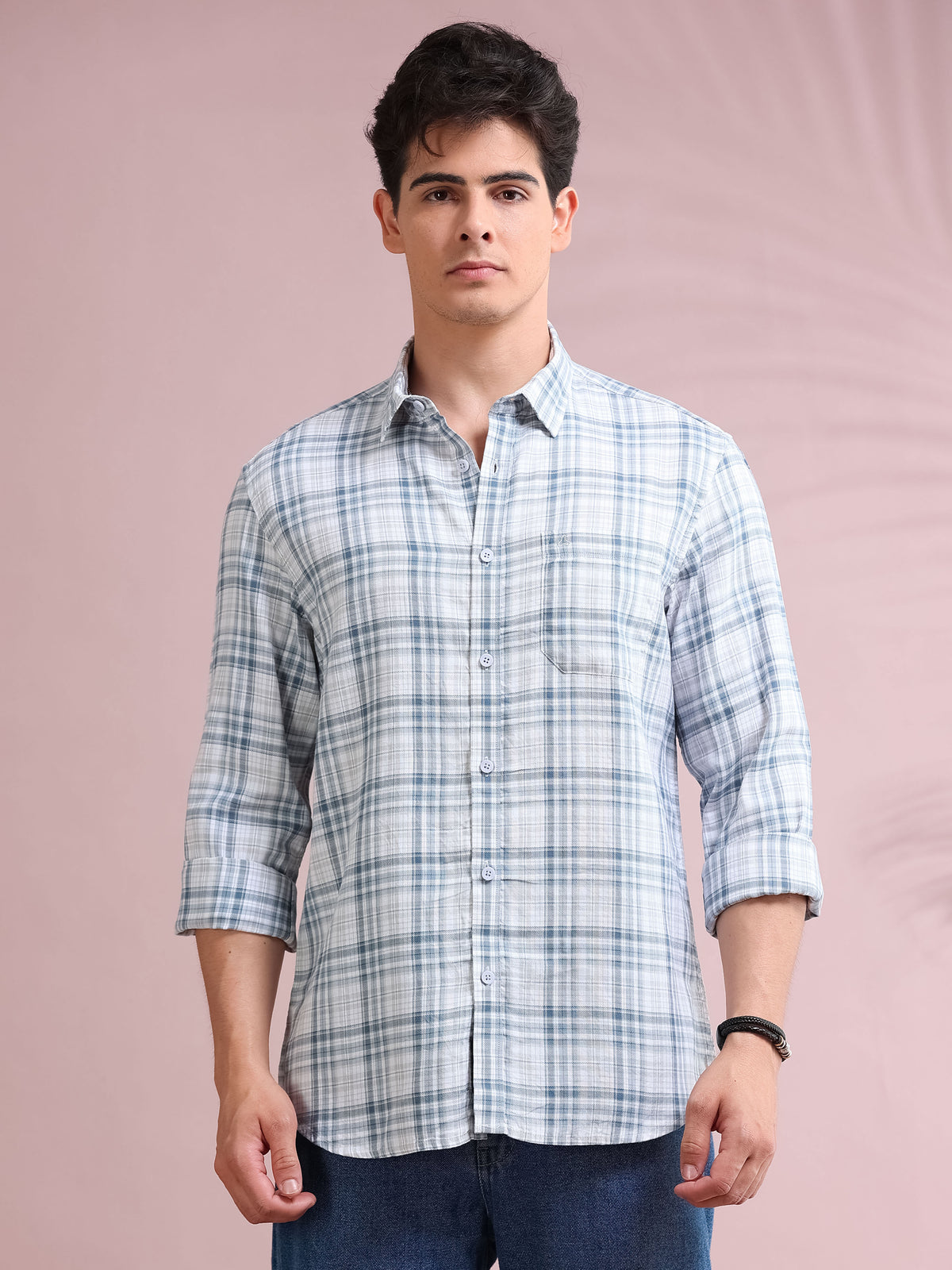 MEN'S BLUE CHECKS SLIM FIT SHIRT