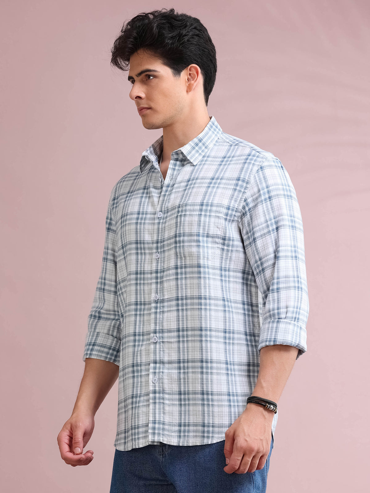 MEN'S BLUE CHECKS SLIM FIT SHIRT
