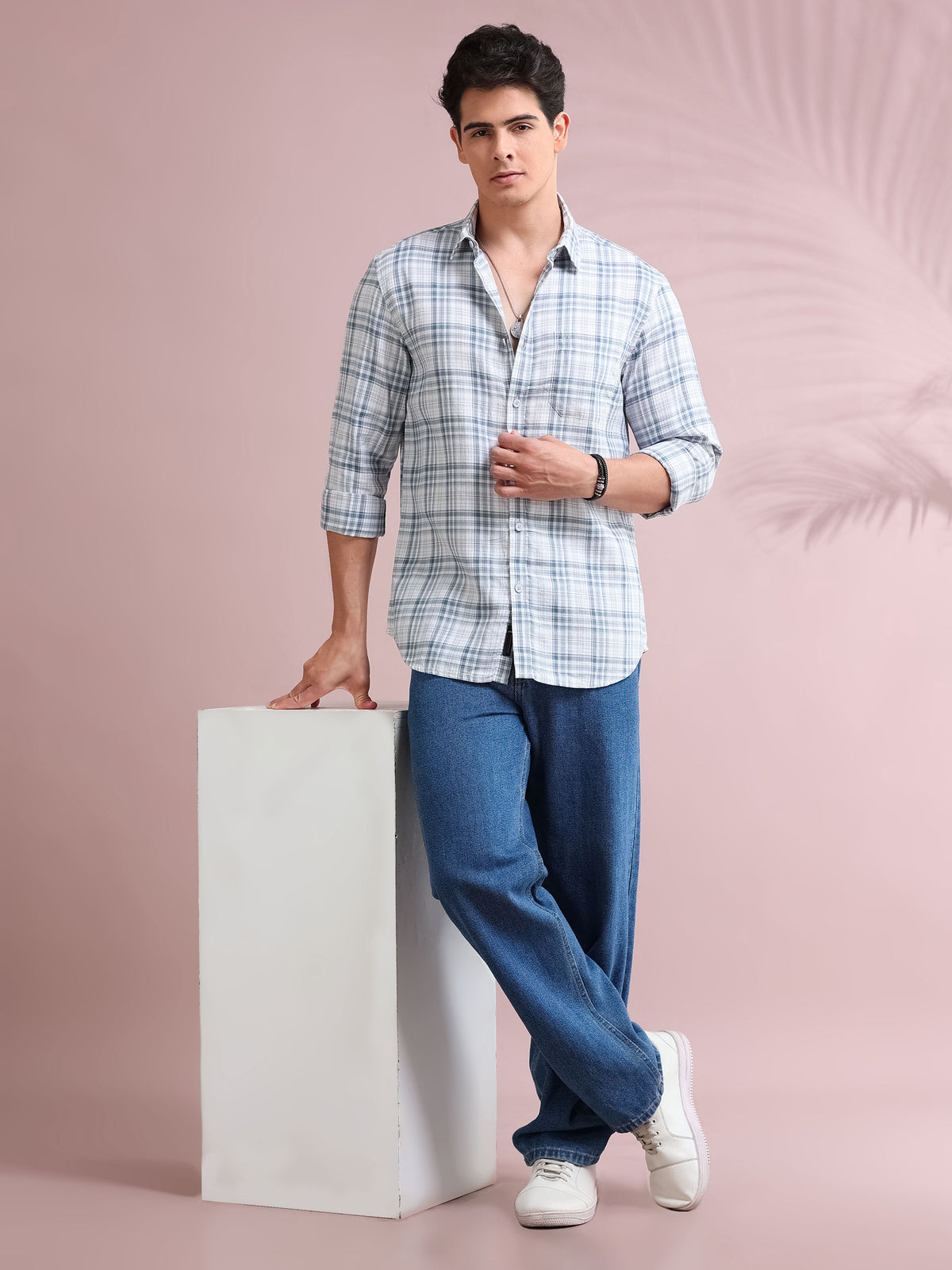 MEN'S BLUE CHECKS SLIM FIT SHIRT