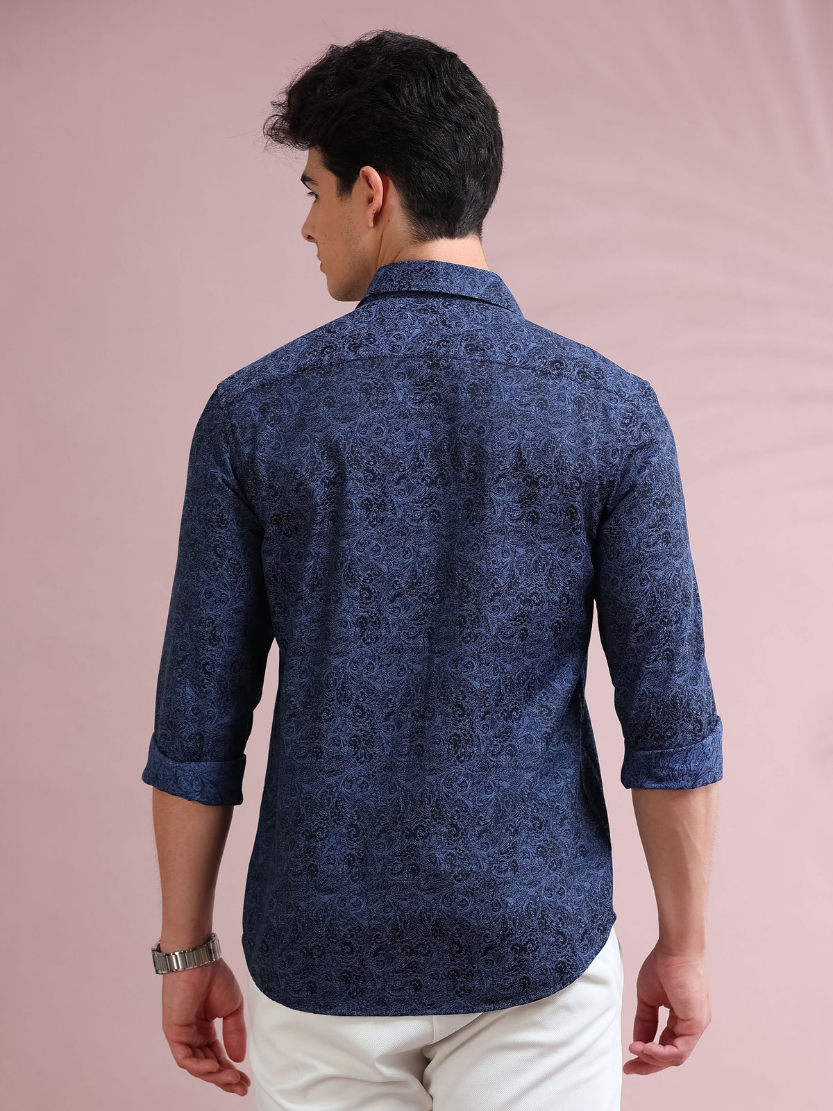 MEN'S BLUE FANCY PRINT SLIM FIT SHIRT