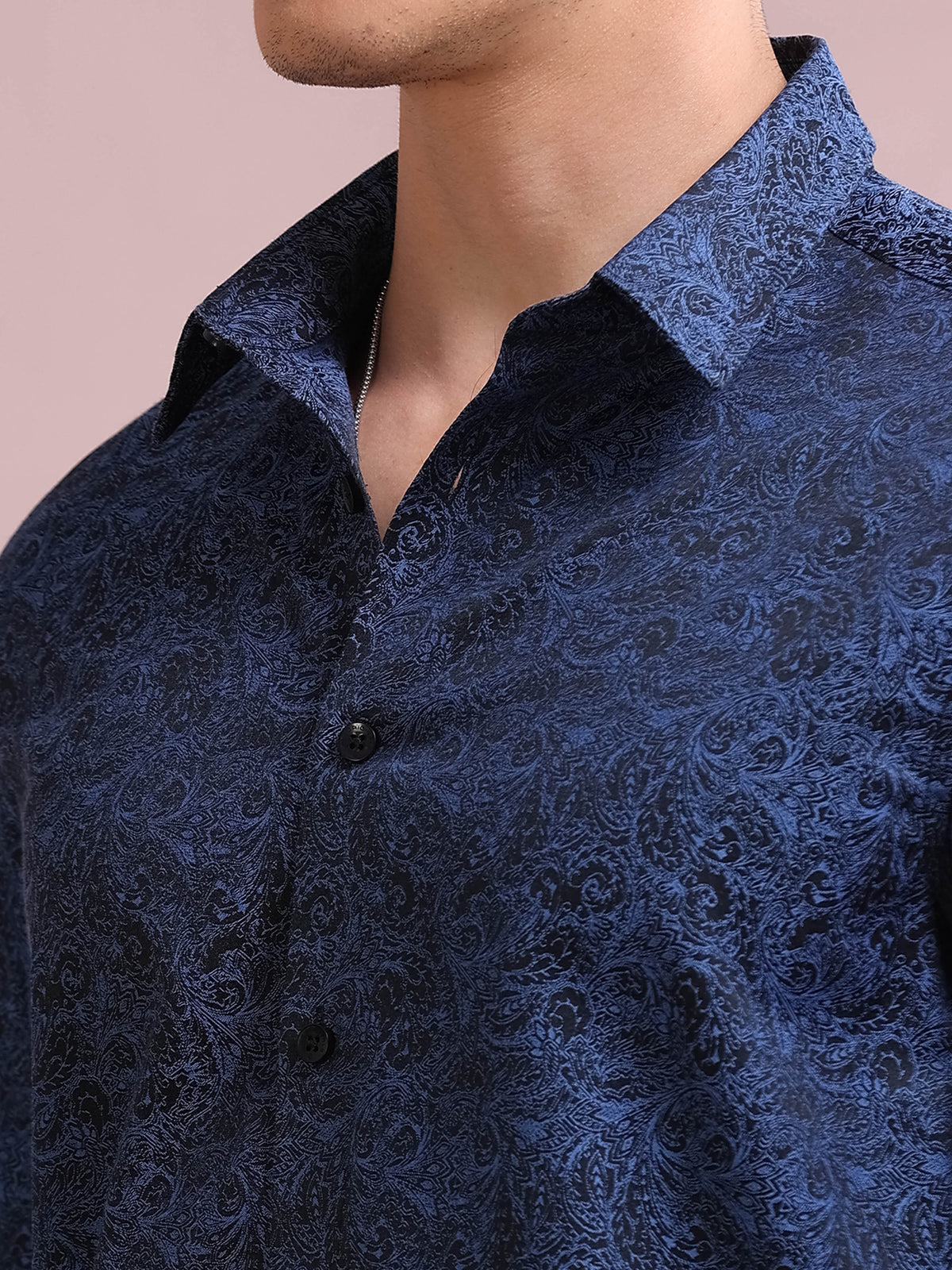 MEN'S BLUE FANCY PRINT SLIM FIT SHIRT