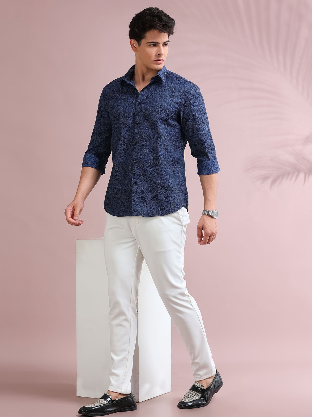 MEN'S BLUE FANCY PRINT SLIM FIT SHIRT