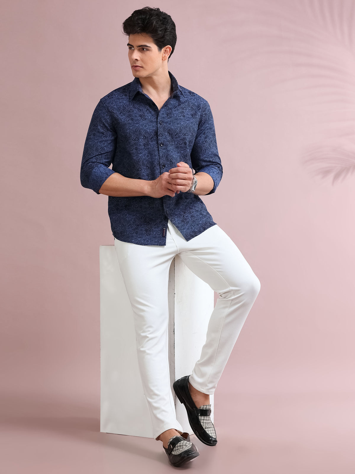 MEN'S BLUE FANCY PRINT SLIM FIT SHIRT
