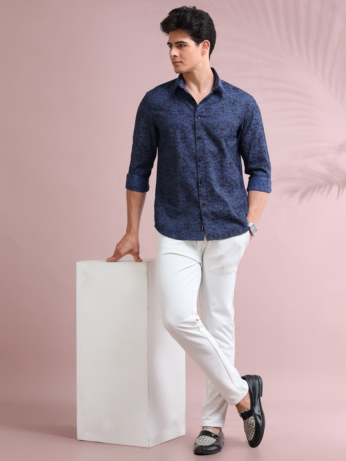 MEN'S BLUE FANCY PRINT SLIM FIT SHIRT