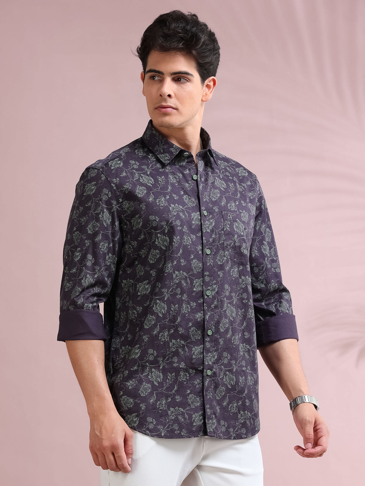 MEN'S PURPLE PRINT SLIM FIT SHIRT