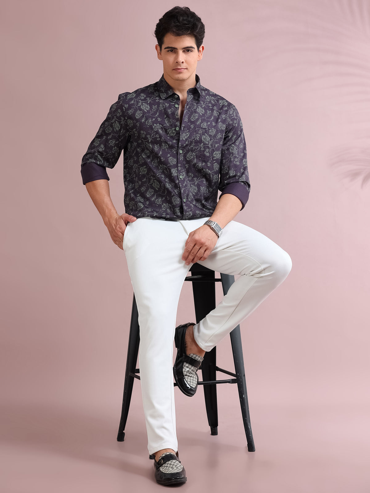 MEN'S PURPLE PRINT SLIM FIT SHIRT