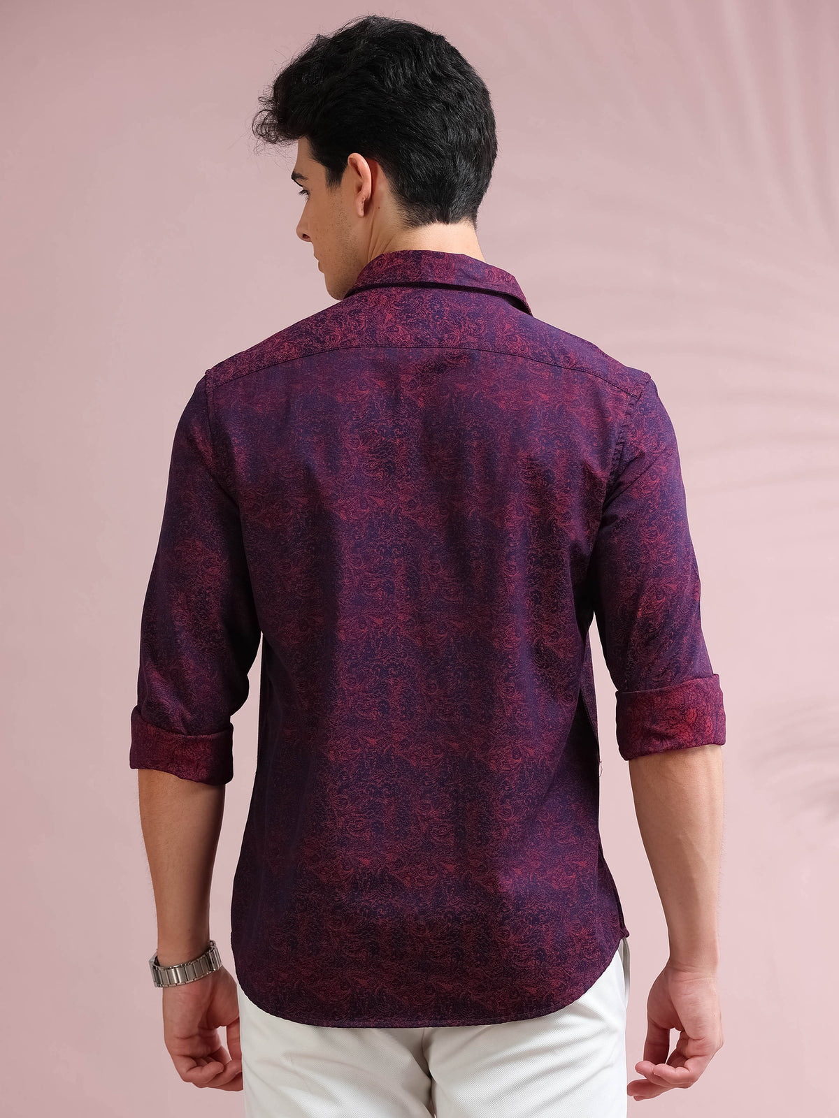 MEN'S MAROON FANCY PRINT SLIM FIT SHIRT