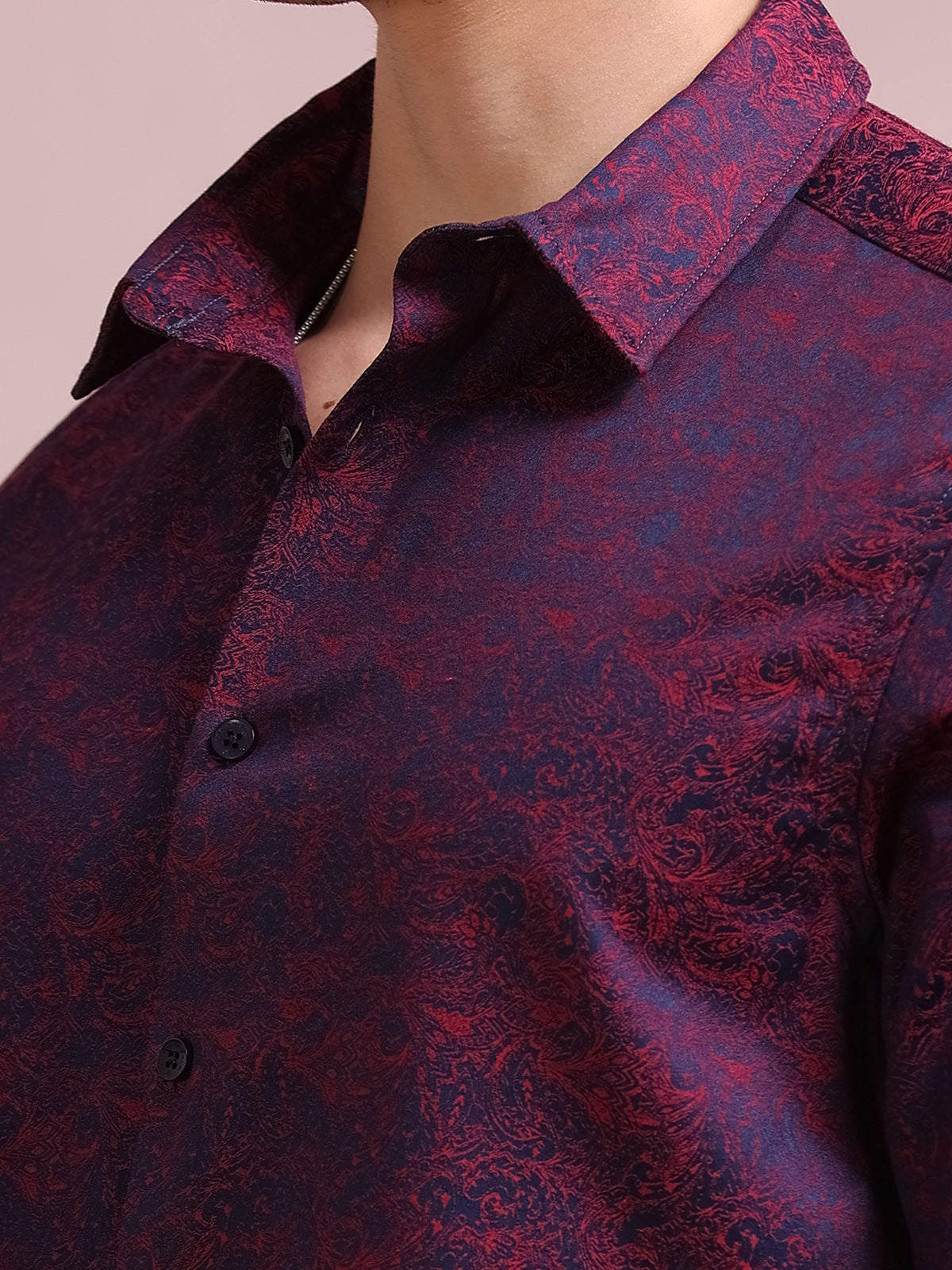 MEN'S MAROON FANCY PRINT SLIM FIT SHIRT