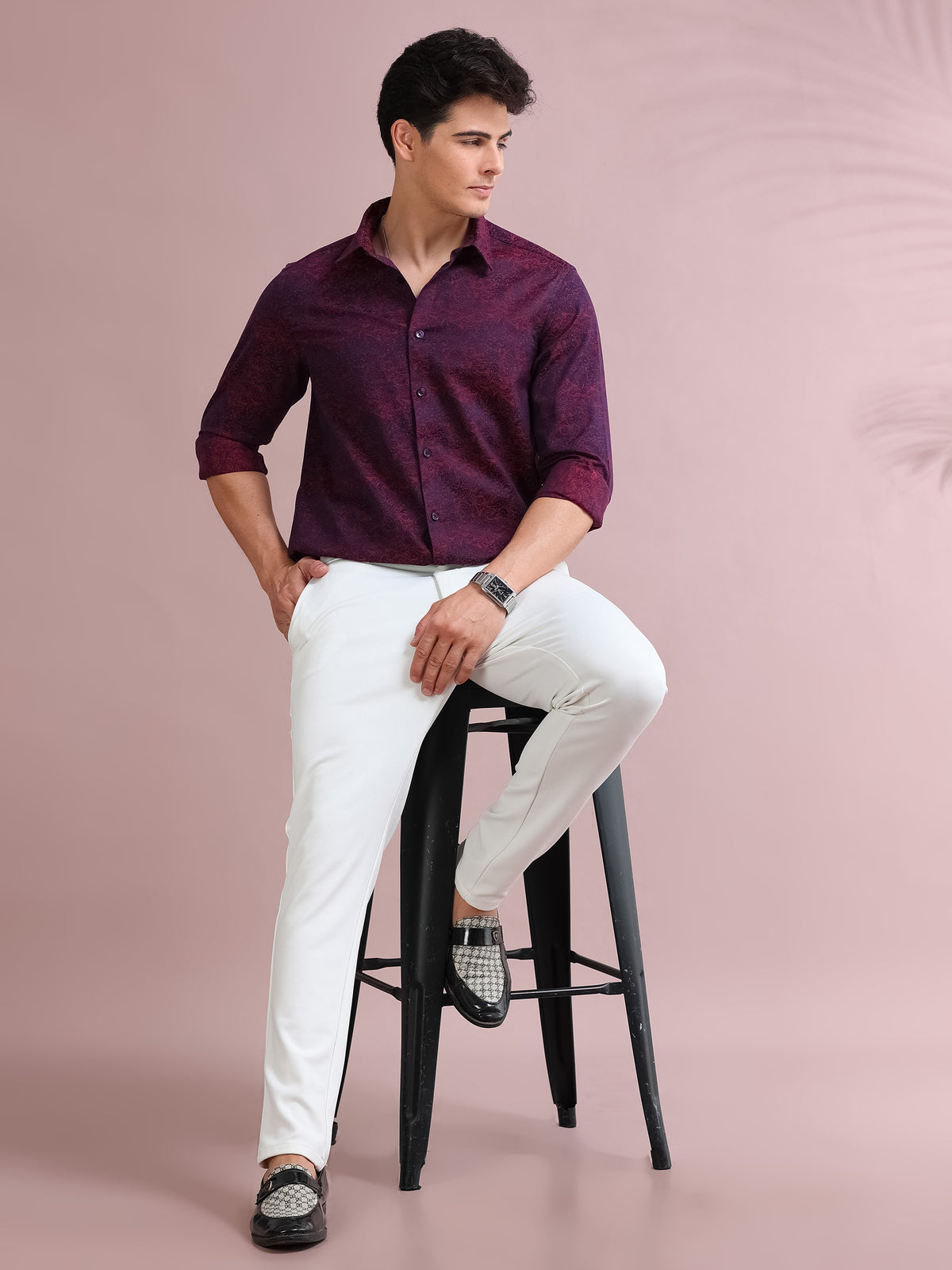 MEN'S MAROON FANCY PRINT SLIM FIT SHIRT