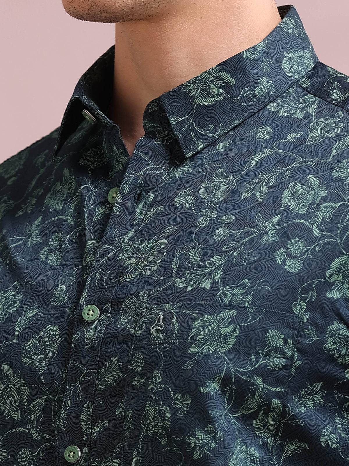 MEN'S GREEN PRINT SLIM FIT SHIRT