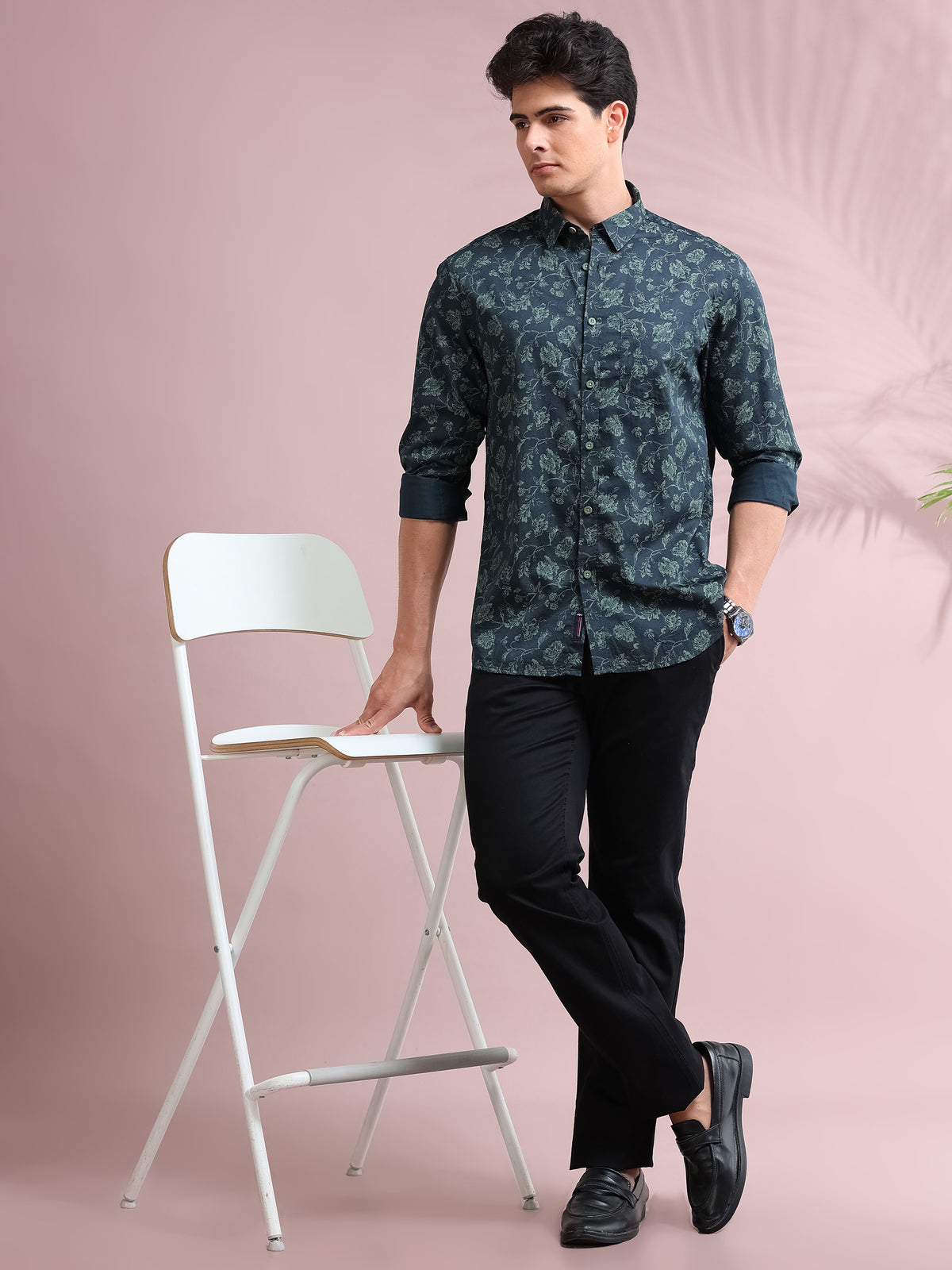 MEN'S GREEN PRINT SLIM FIT SHIRT