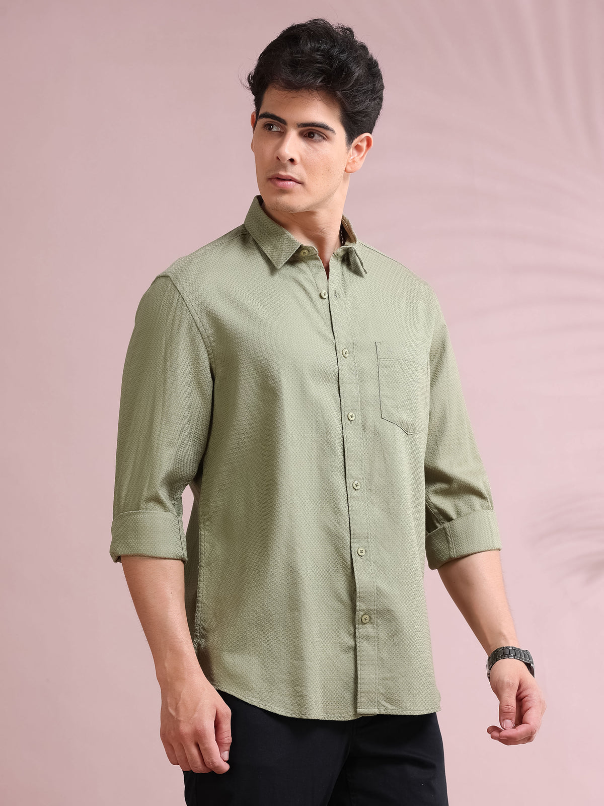 MEN'S BASIL SELF DESIGN SLIM FIT SHIRT