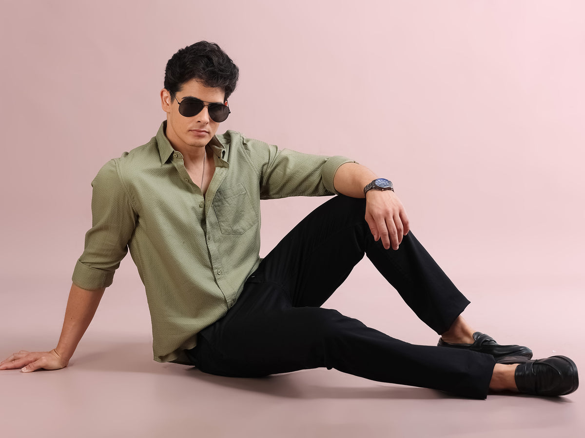 MEN'S BASIL SELF DESIGN SLIM FIT SHIRT