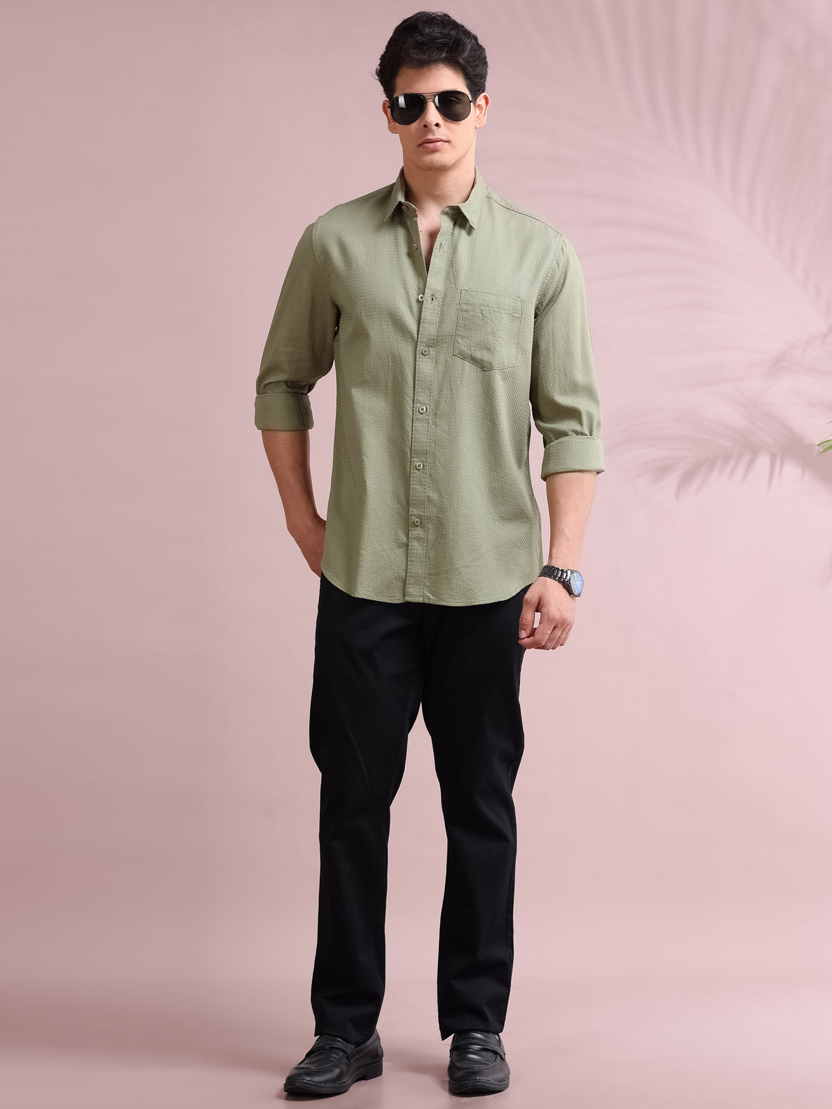 MEN'S BASIL SELF DESIGN SLIM FIT SHIRT