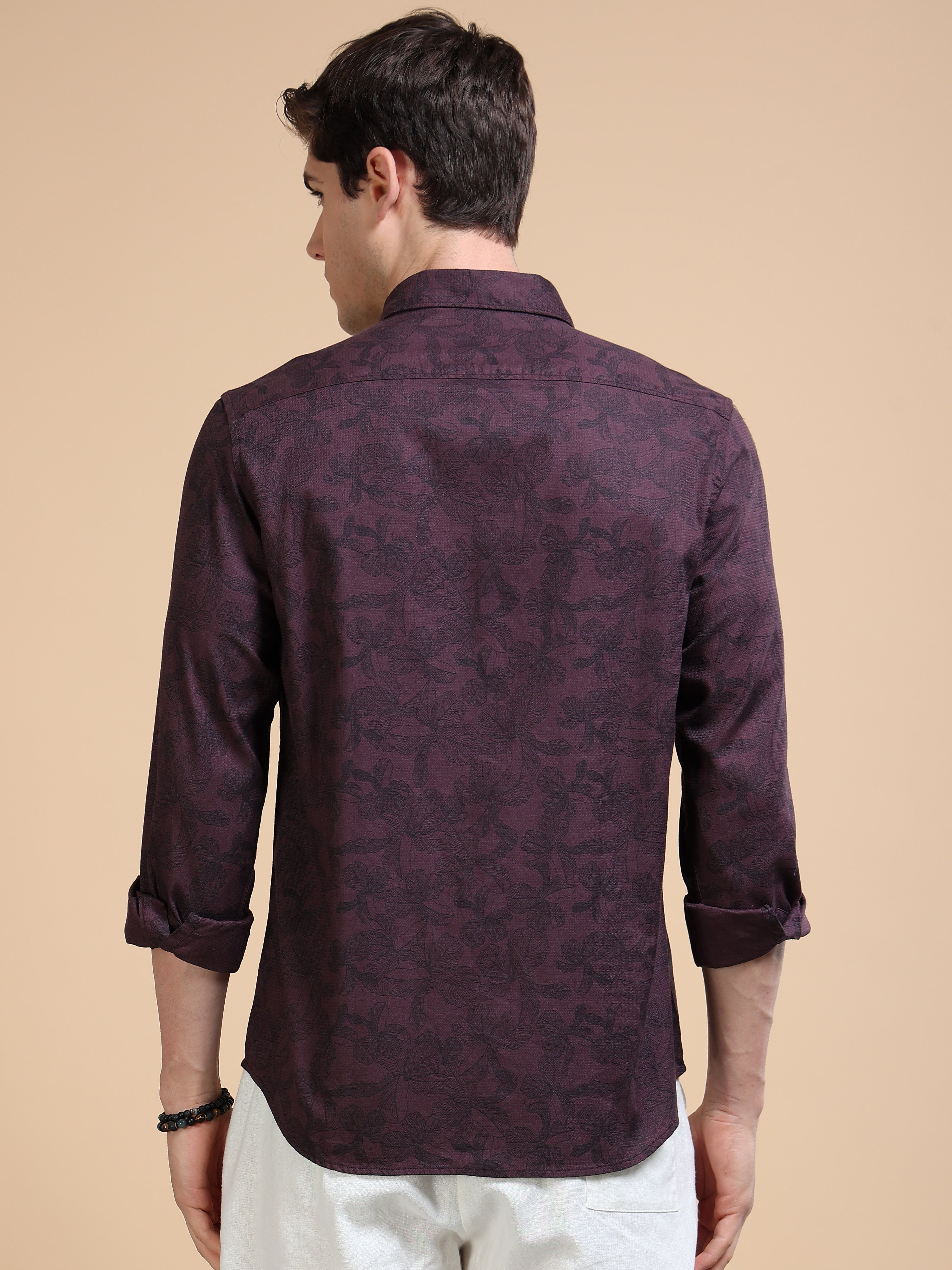 MEN'S WINE PRINT SLIM FIT SHIRT