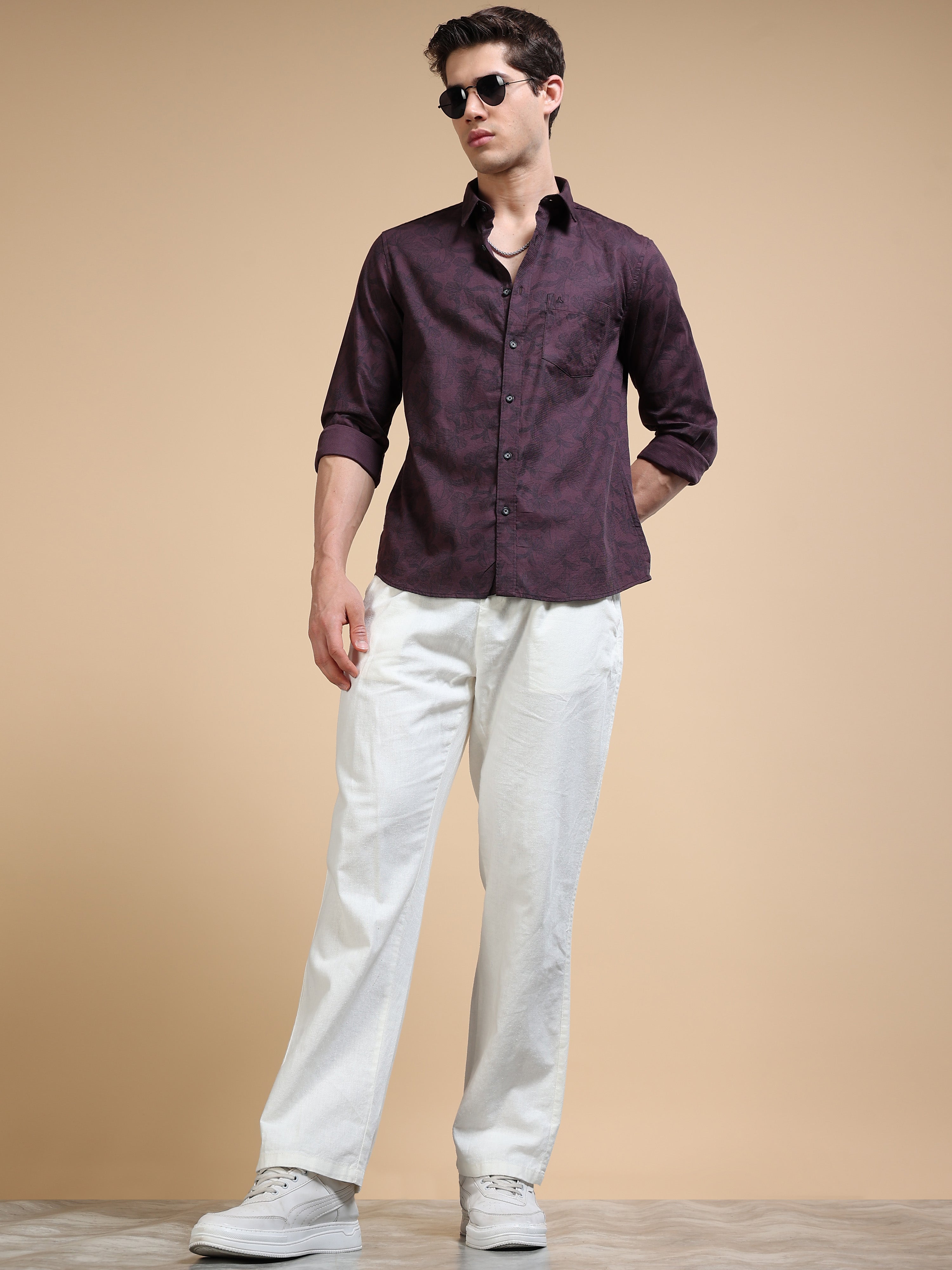 MEN'S WINE PRINT SLIM FIT SHIRT