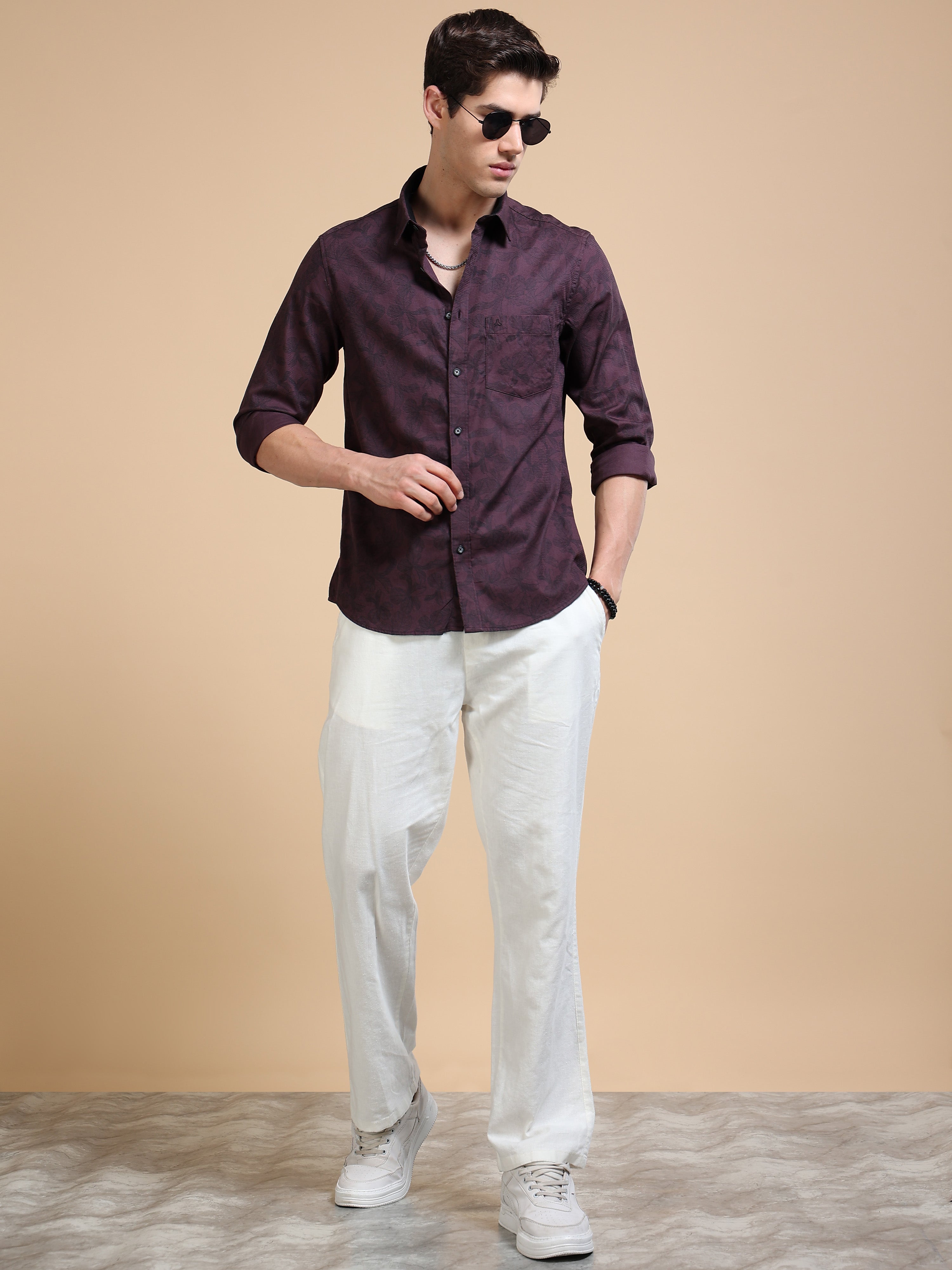 MEN'S WINE PRINT SLIM FIT SHIRT
