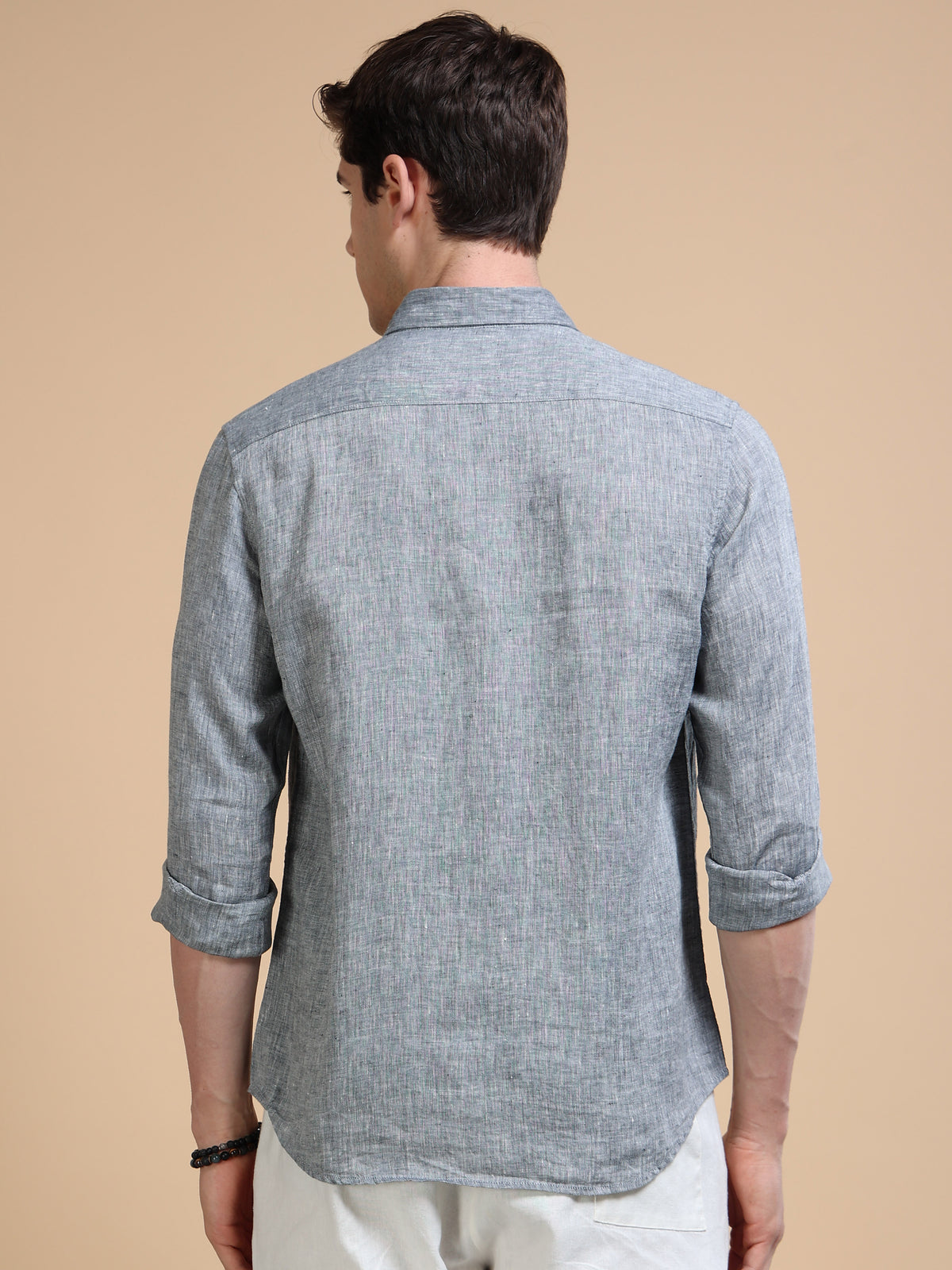 MEN'S LT.BLACK SOLID SLIM FIT LINEN SHIRT