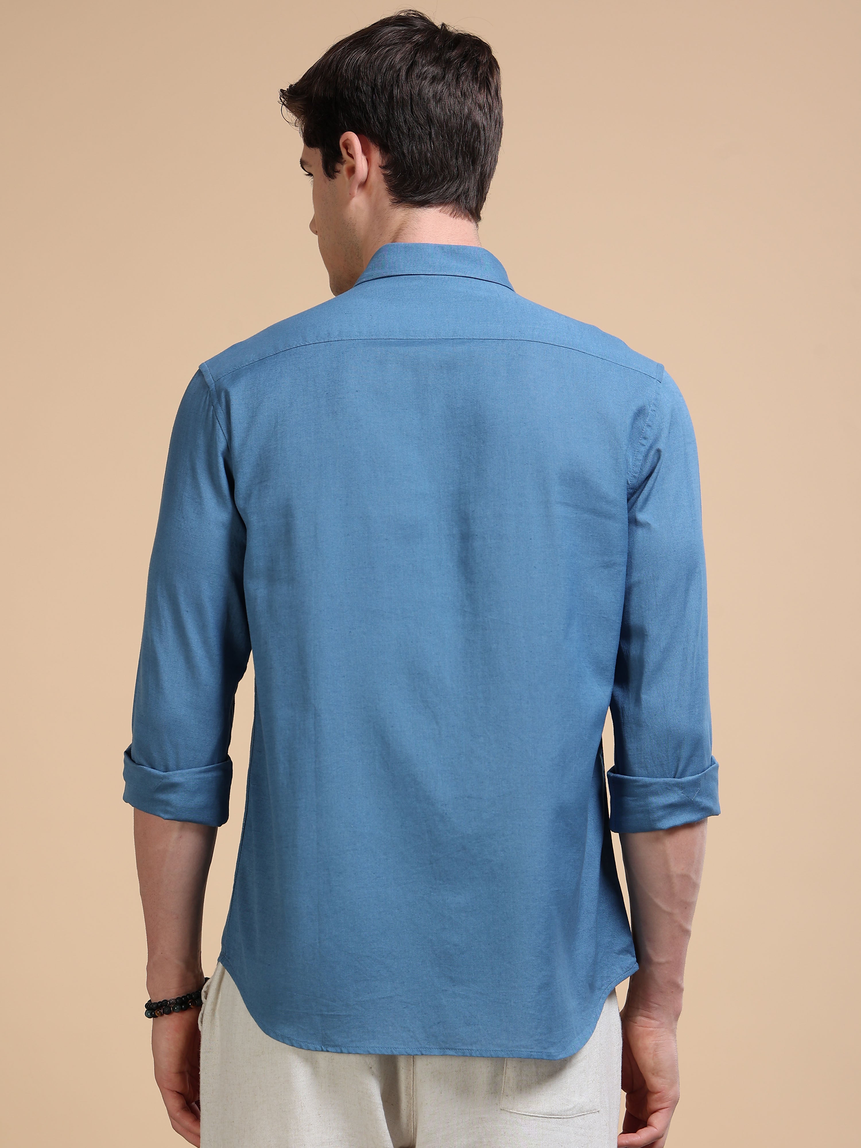 MEN'S STEEL BLUE SOLID SLIM FIT SHIRT