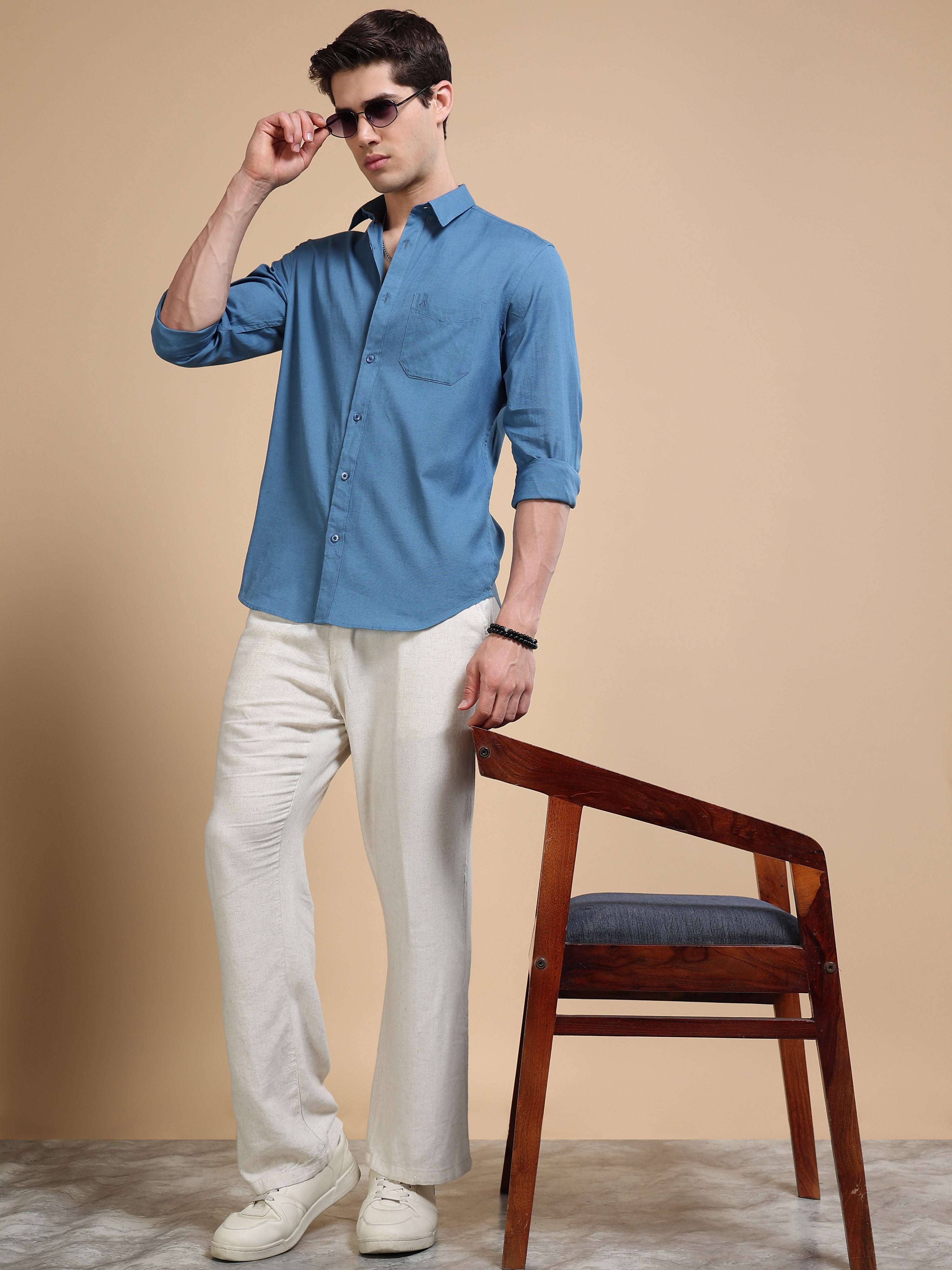 MEN'S STEEL BLUE SOLID SLIM FIT SHIRT