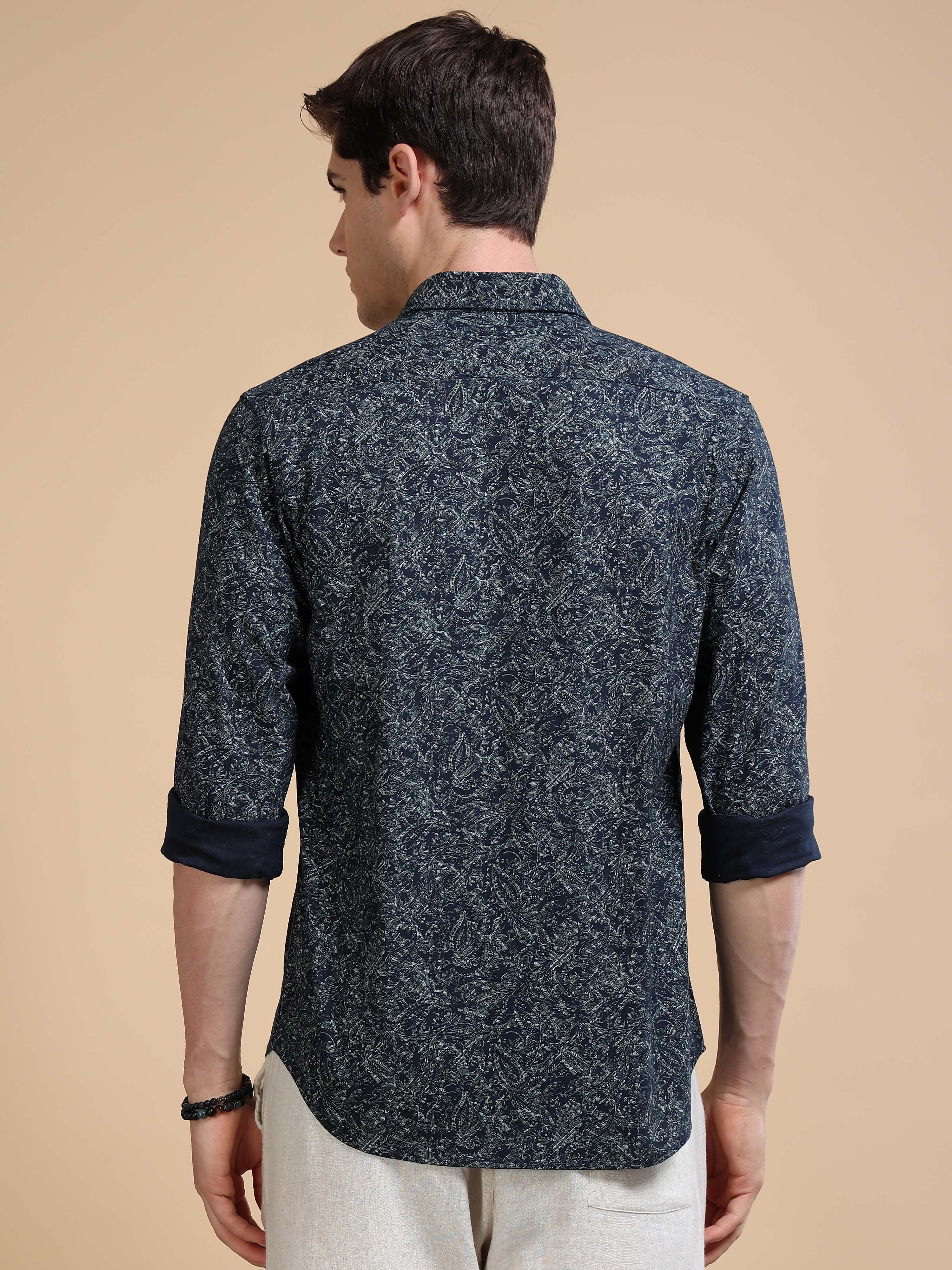 MEN'S NAVY PRINT SLIM FIT SHIRT