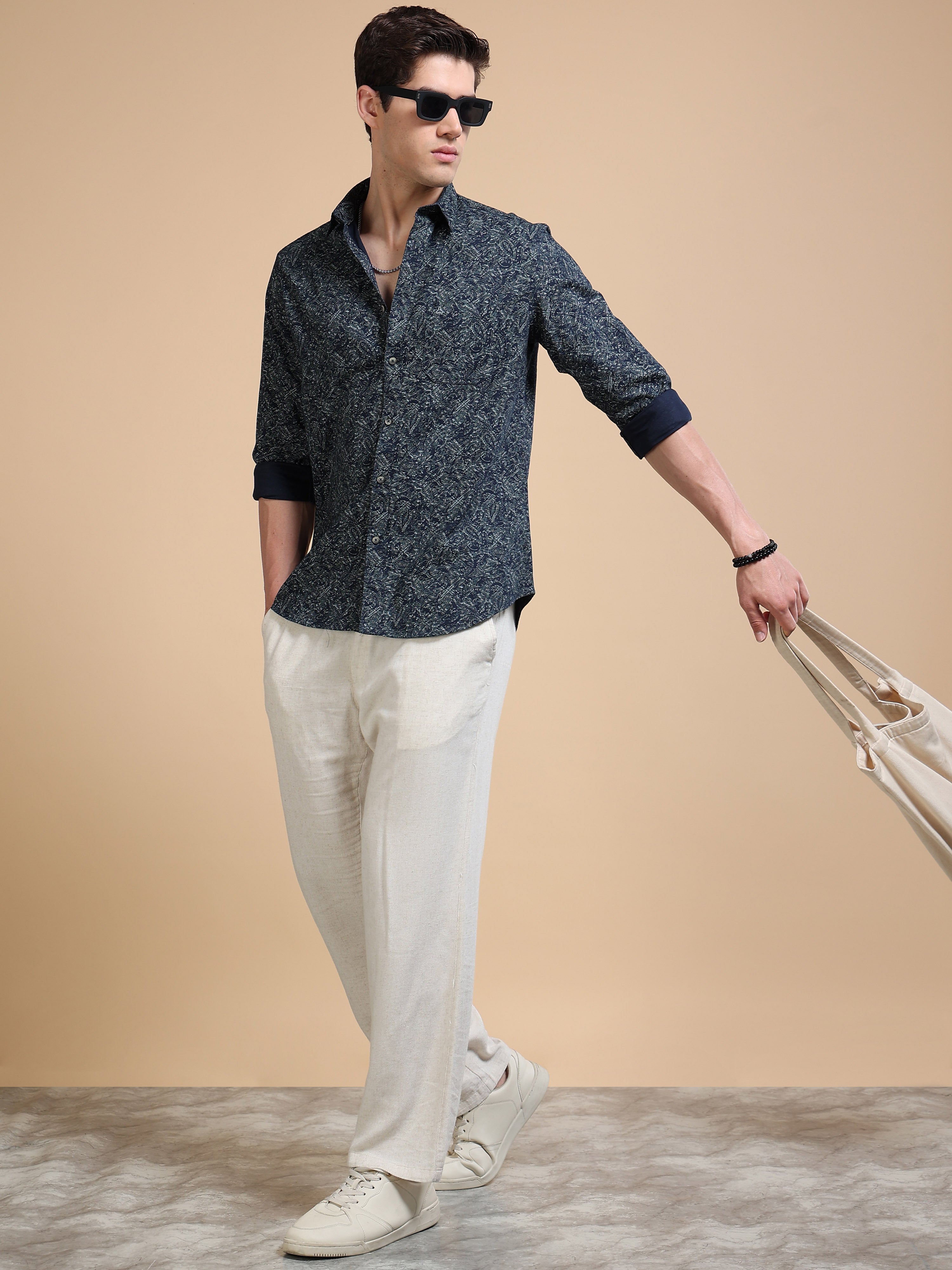MEN'S NAVY PRINT SLIM FIT SHIRT
