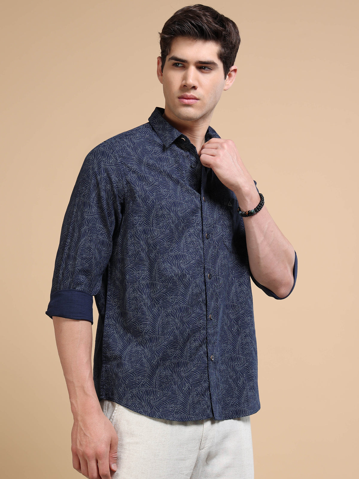 MEN'S NAVY PRINT SLIM FIT SHIRT