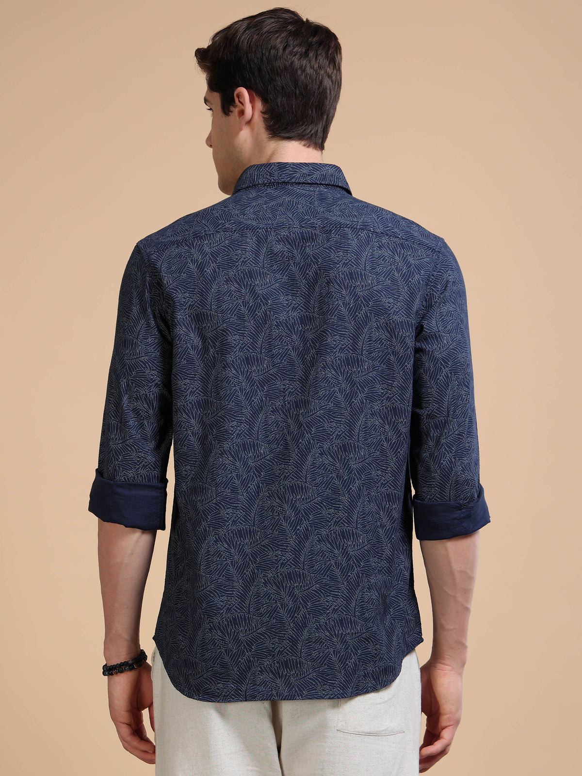 MEN'S NAVY PRINT SLIM FIT SHIRT