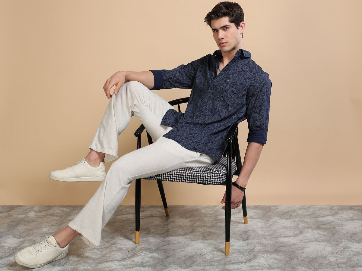 MEN'S NAVY PRINT SLIM FIT SHIRT