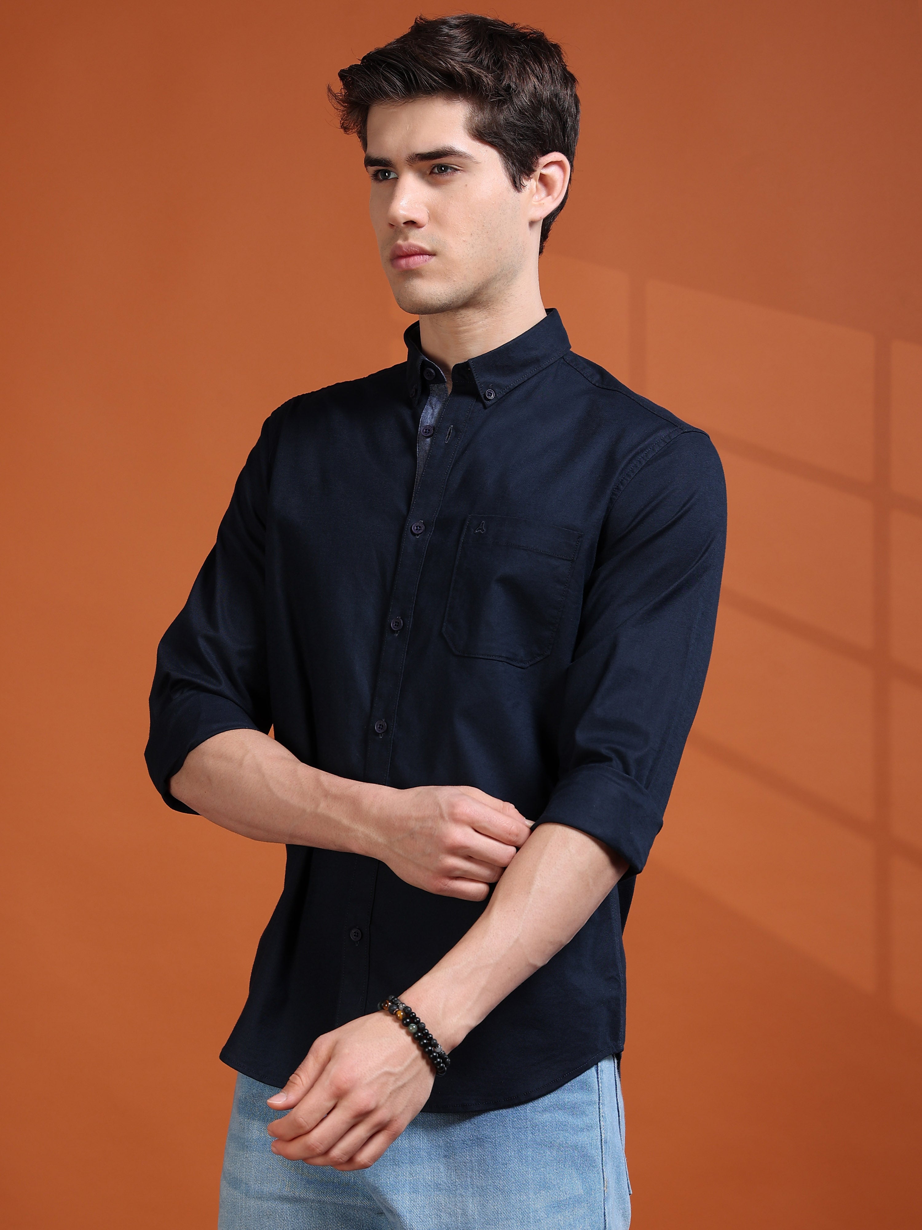 MEN'S NAVY SOLID SLIM FIT SHIRT