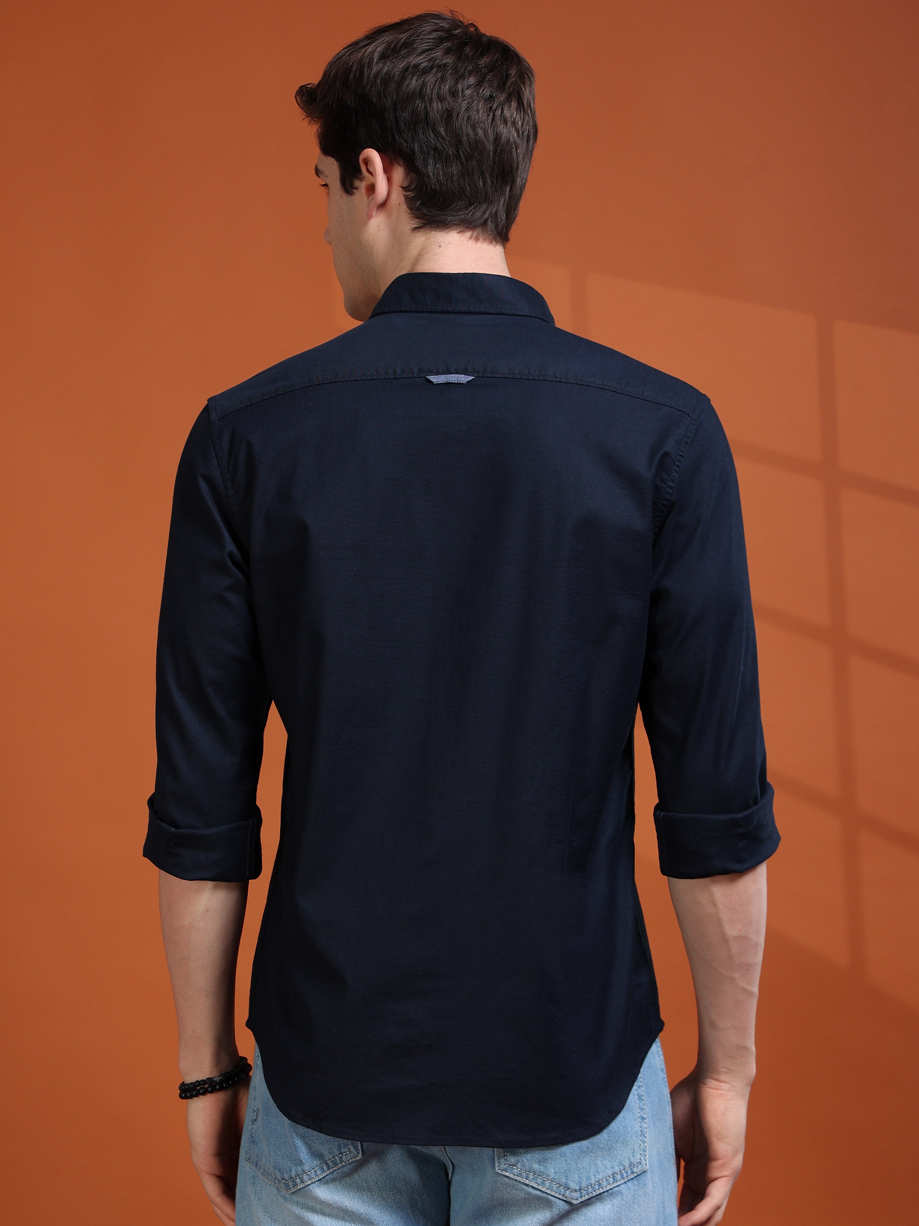 MEN'S NAVY SOLID SLIM FIT SHIRT