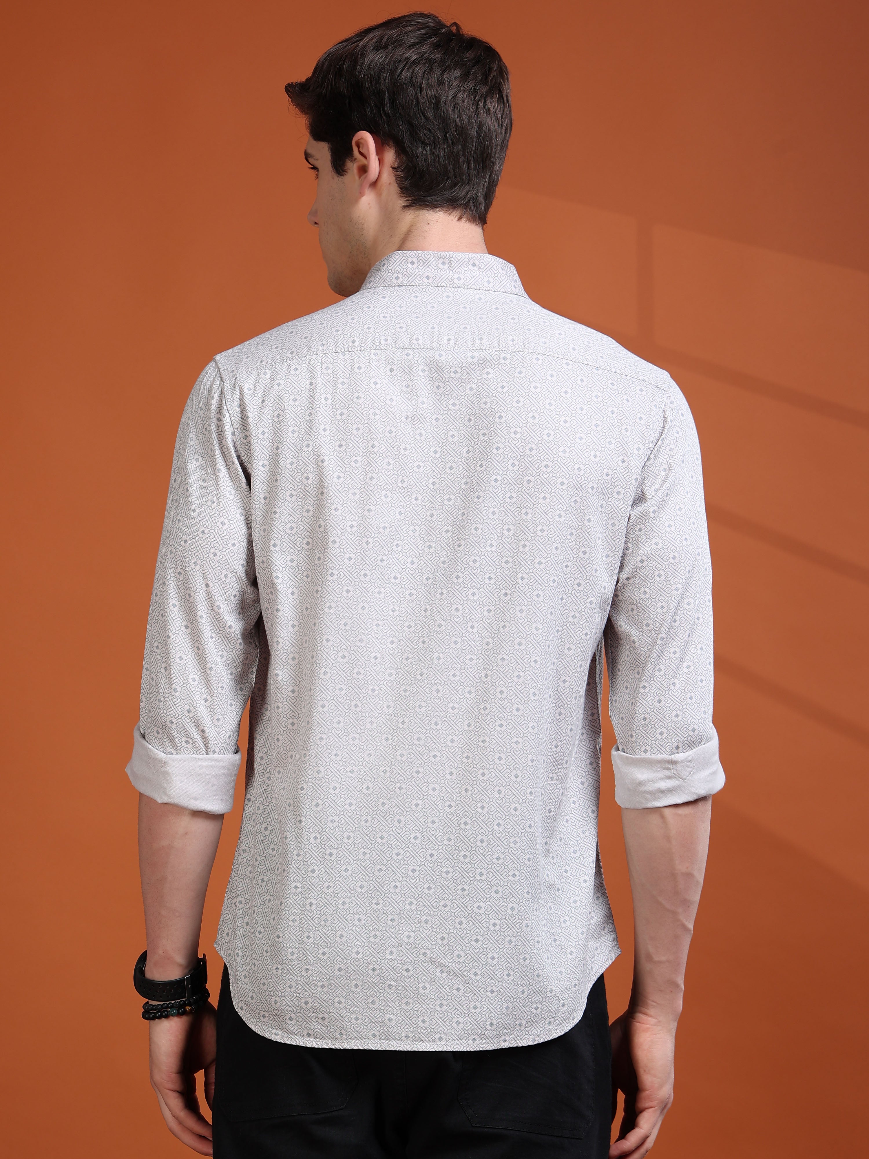MEN'S LT.GREY PRINT SLIM FIT SHIRT