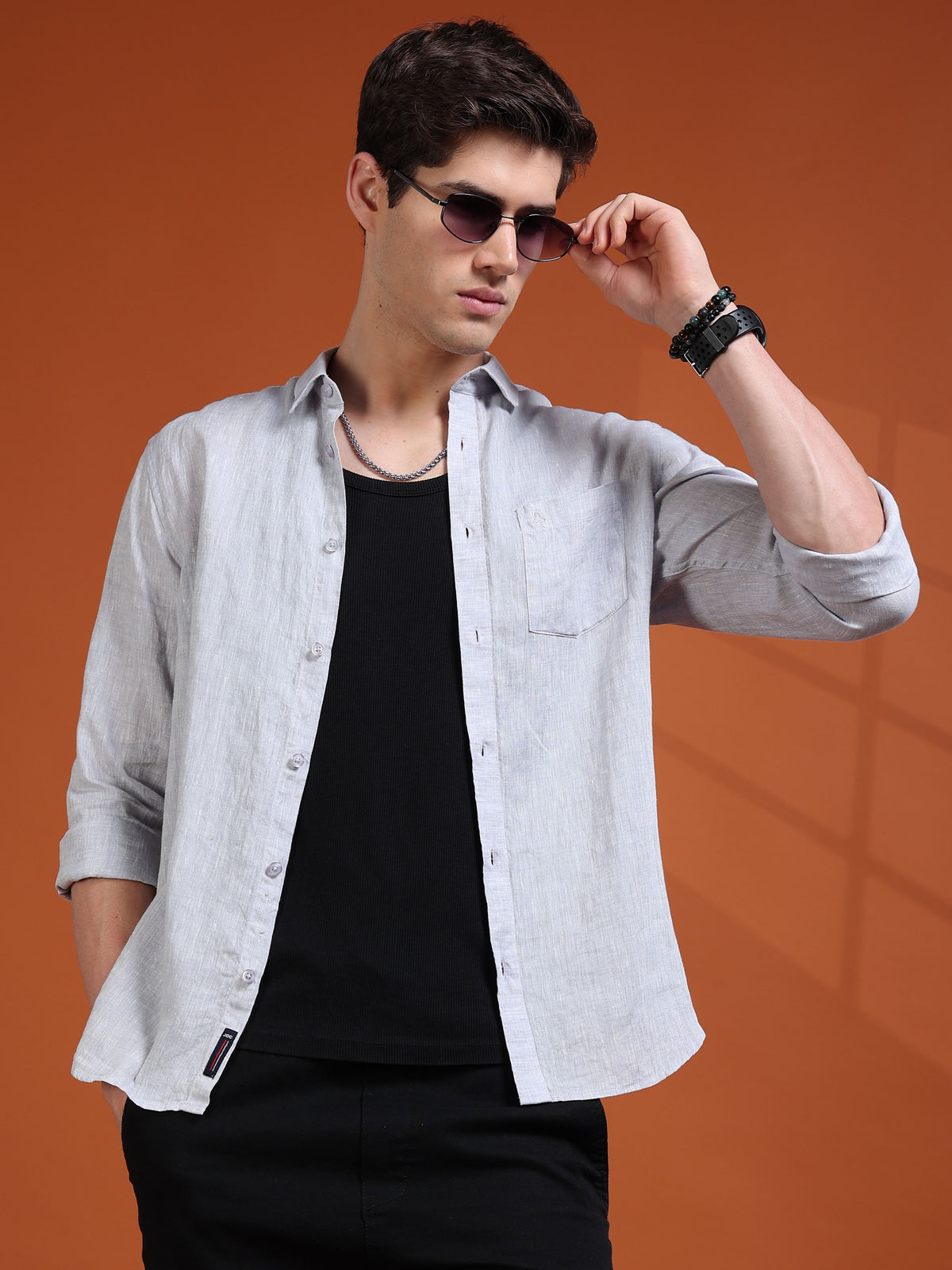 MEN'S LT.GREY SOLID SLIM FIT LINEN SHIRT