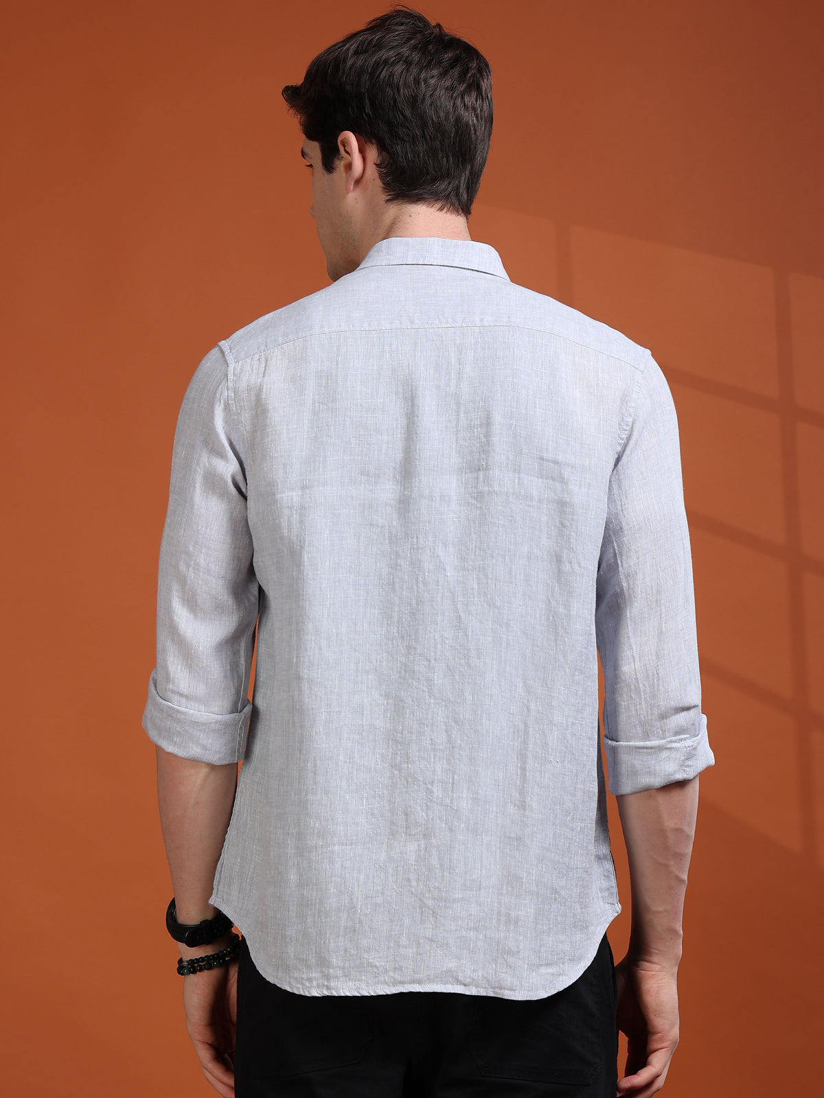 MEN'S LT.GREY SOLID SLIM FIT LINEN SHIRT