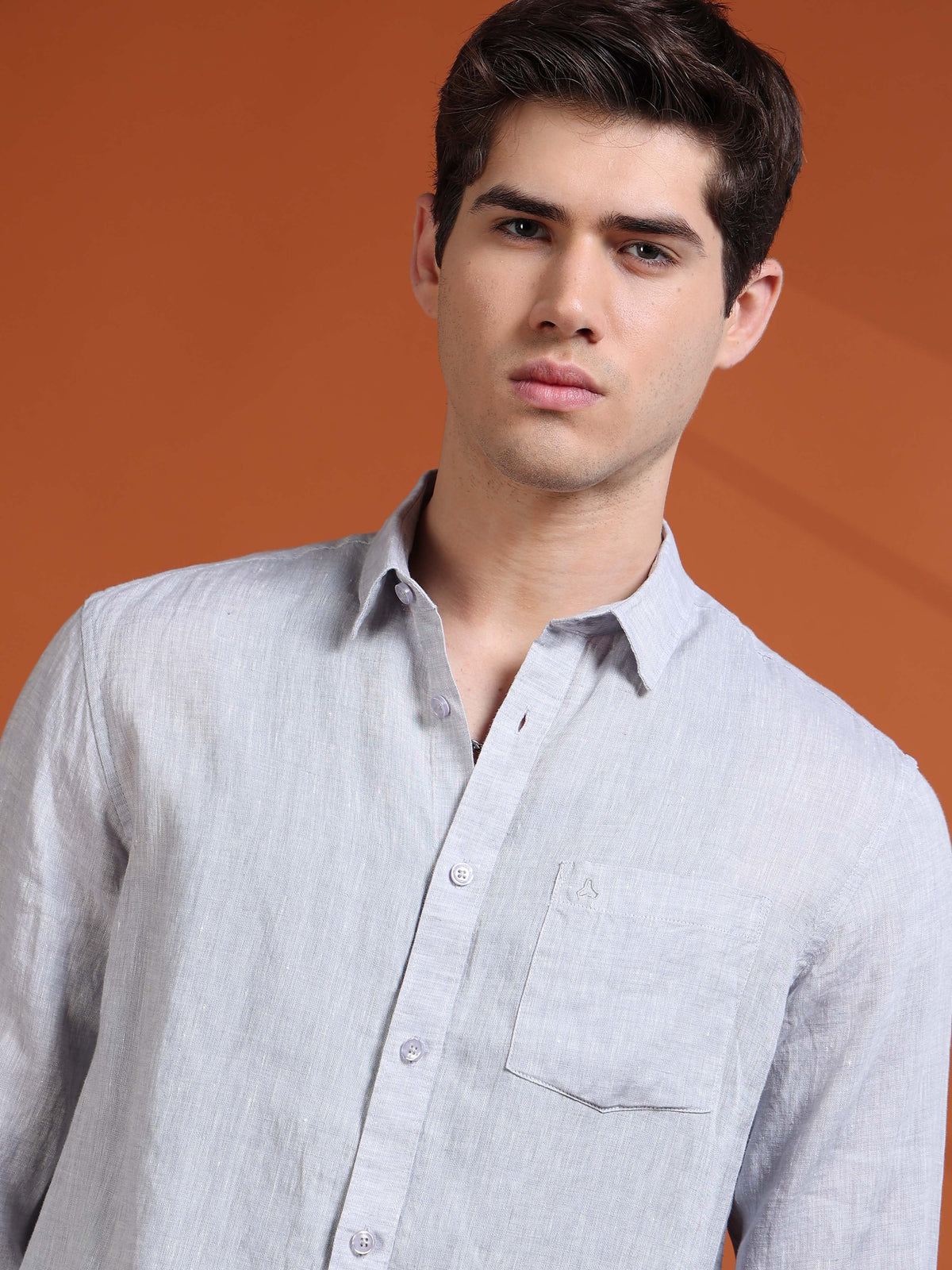 MEN'S LT.GREY SOLID SLIM FIT LINEN SHIRT