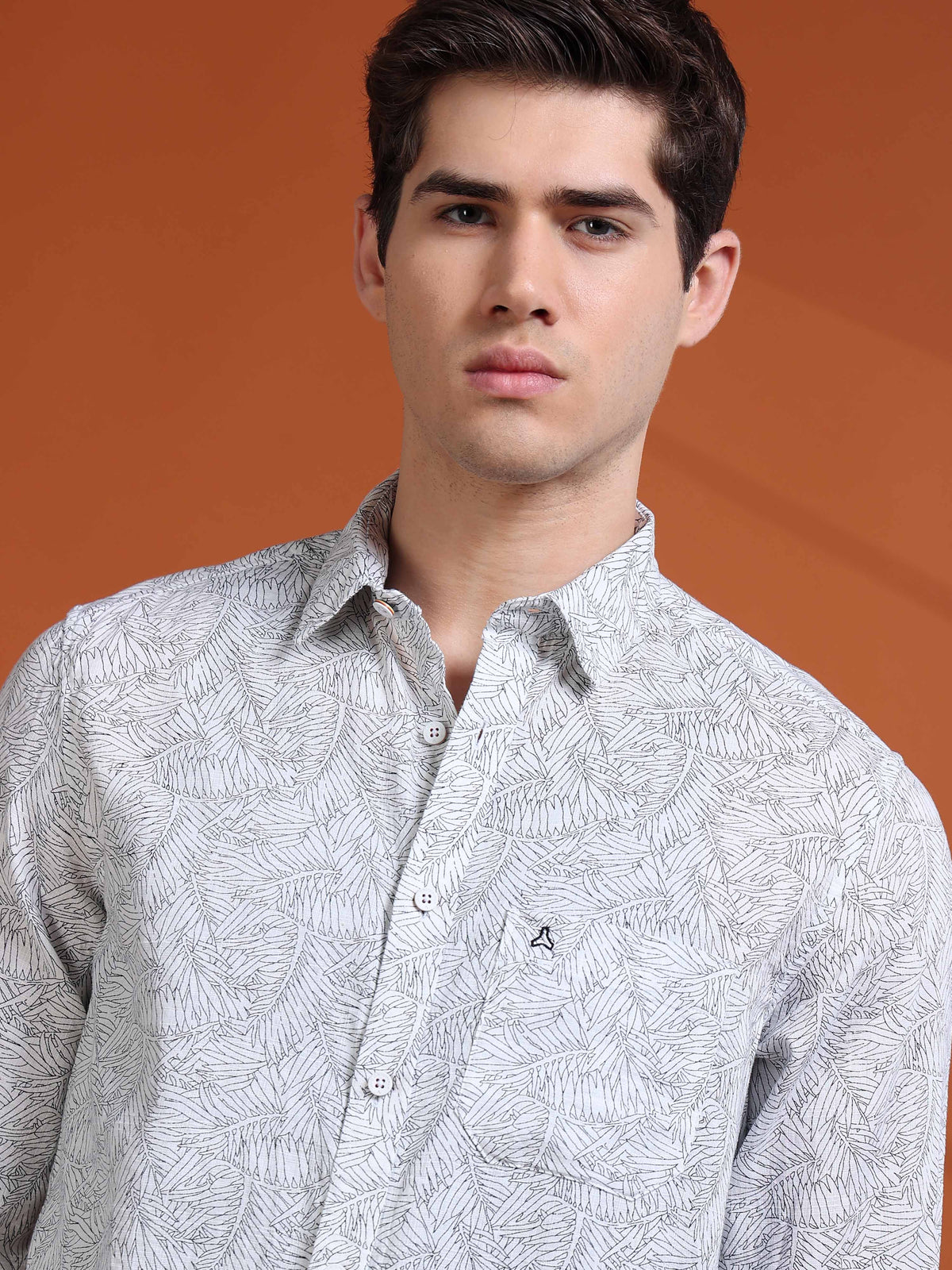MEN'S WHITE PRINT SLIM FIT SHIRT