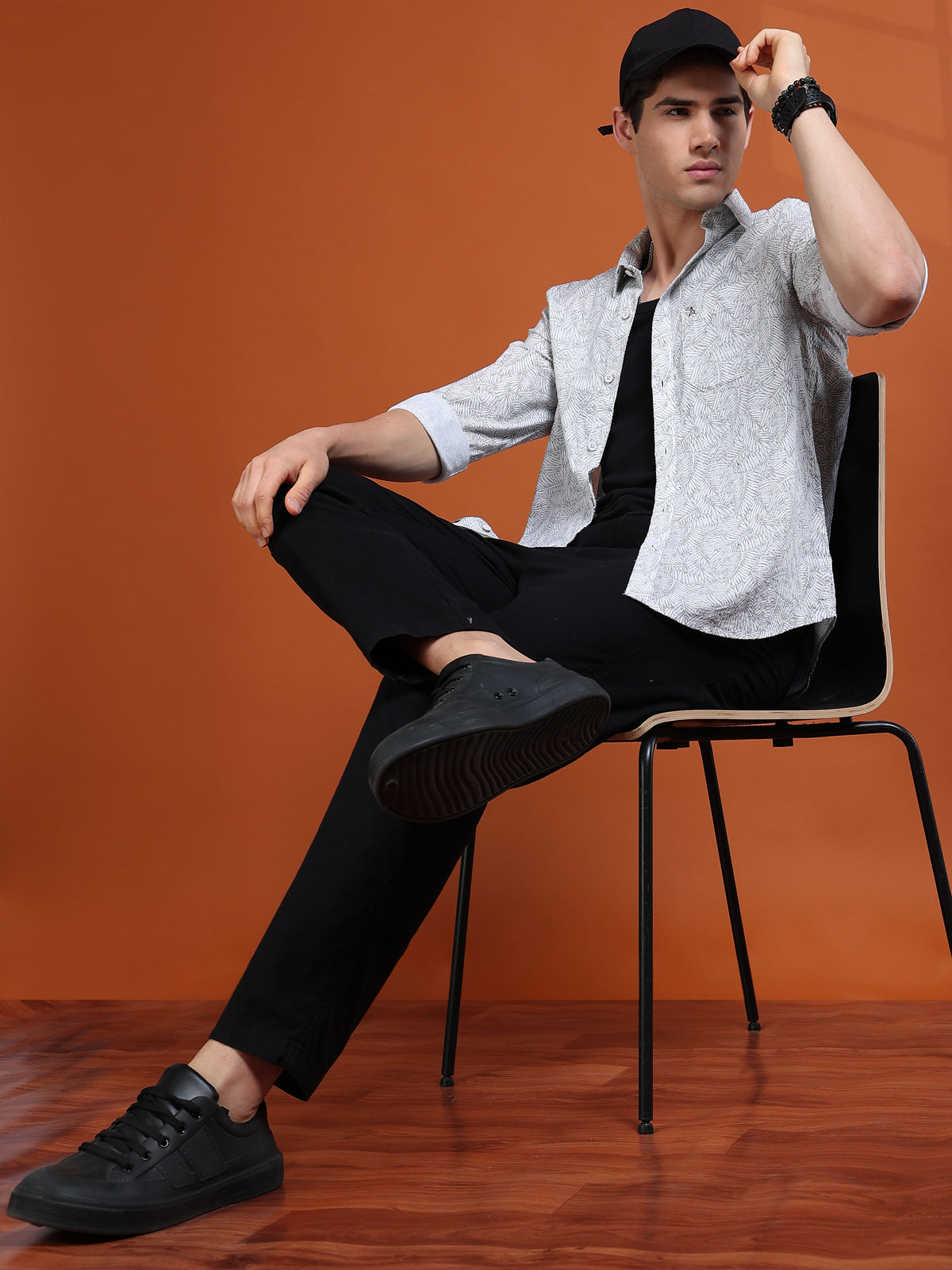 MEN'S WHITE PRINT SLIM FIT SHIRT