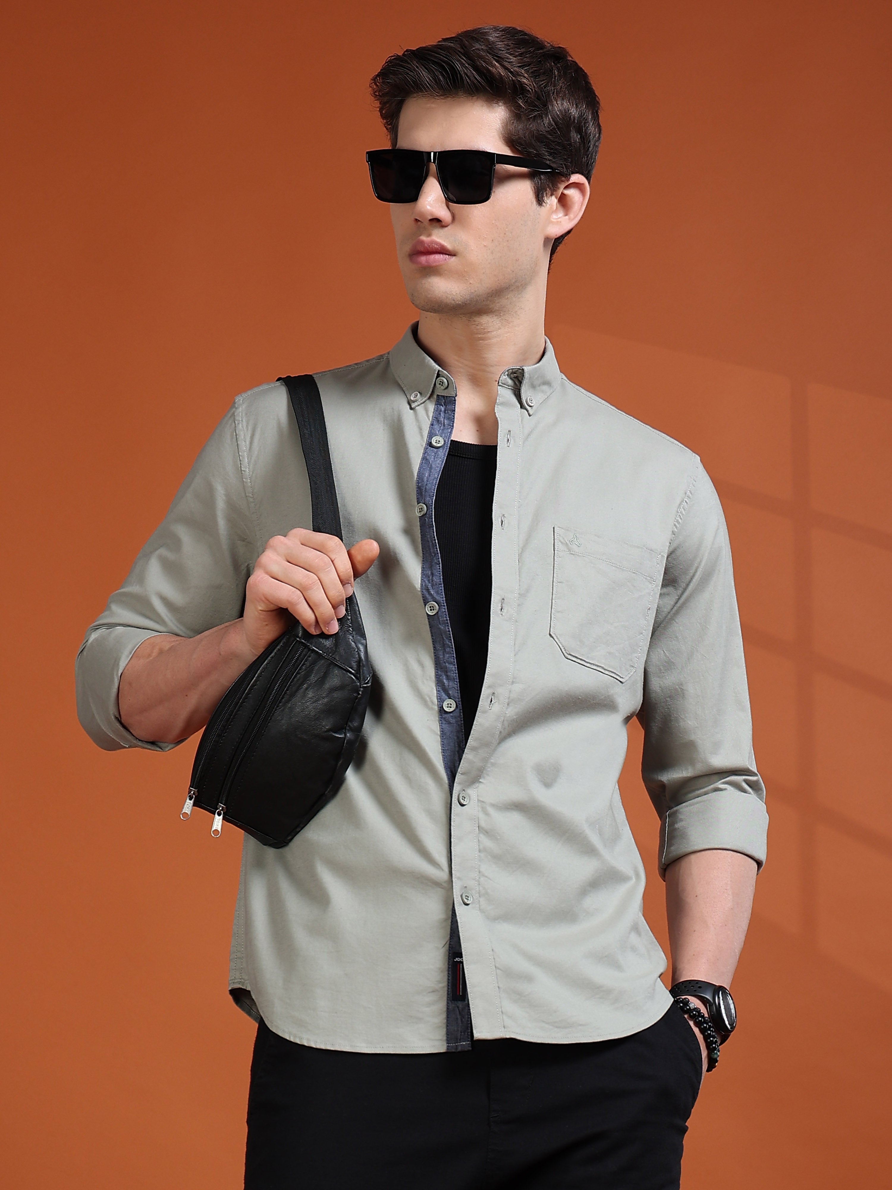 MEN'S PISTA GREEN SOLID SLIM FIT SHIRT
