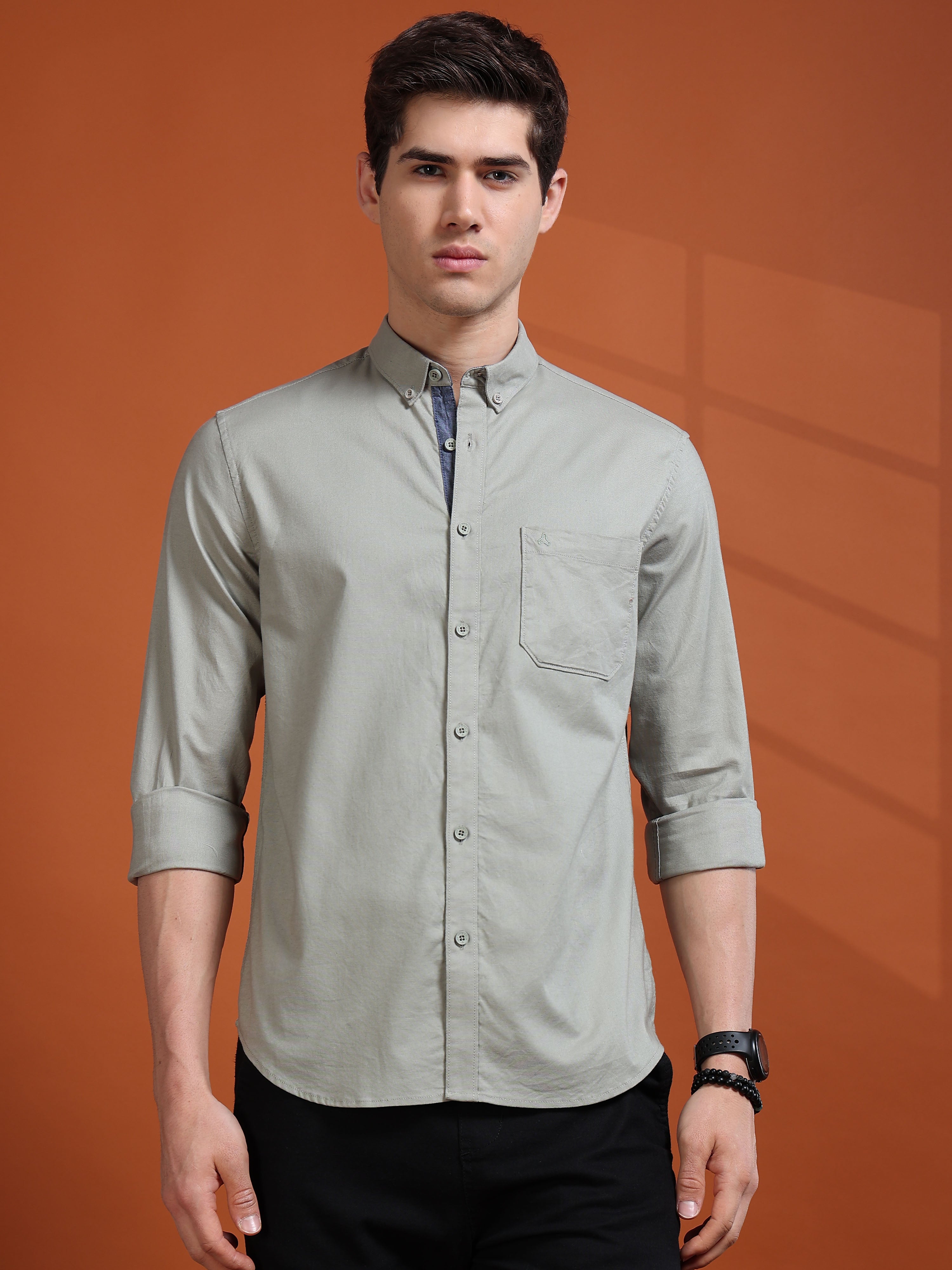 MEN'S PISTA GREEN SOLID SLIM FIT SHIRT