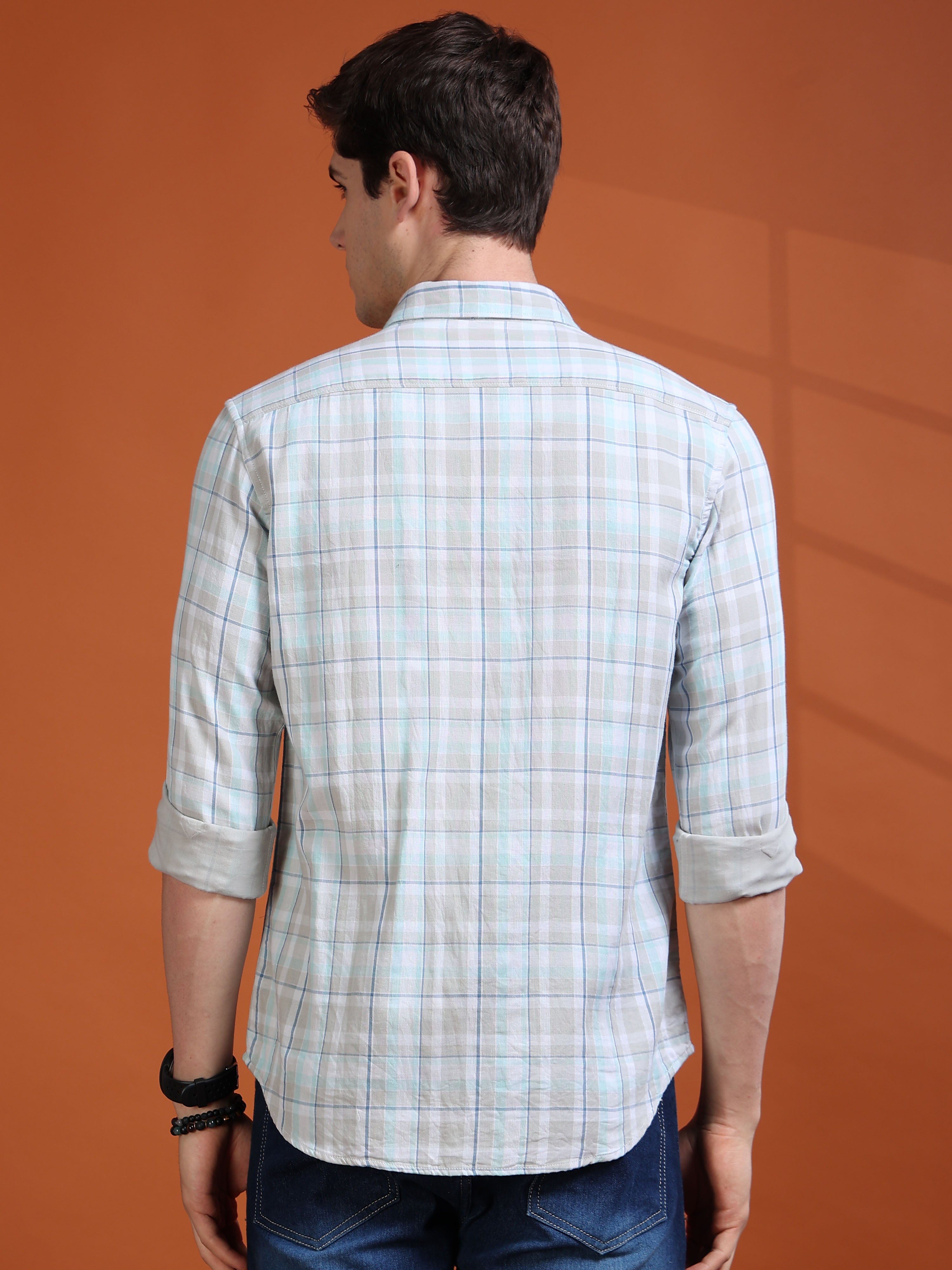 MEN'S LT.GREY CHECKS SLIM FIT SHIRT