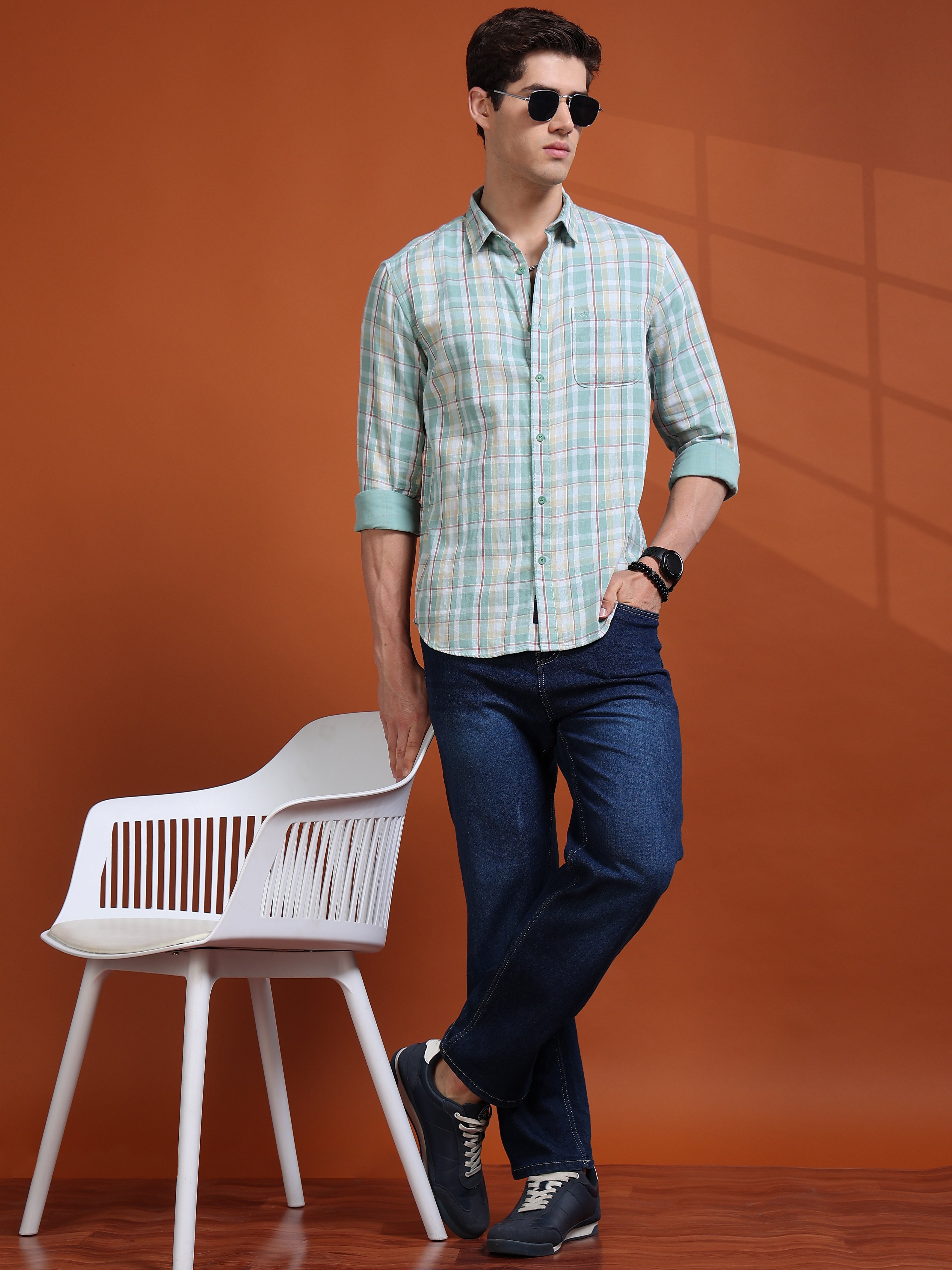 MEN'S GREEN CHECKS SLIM FIT SHIRT