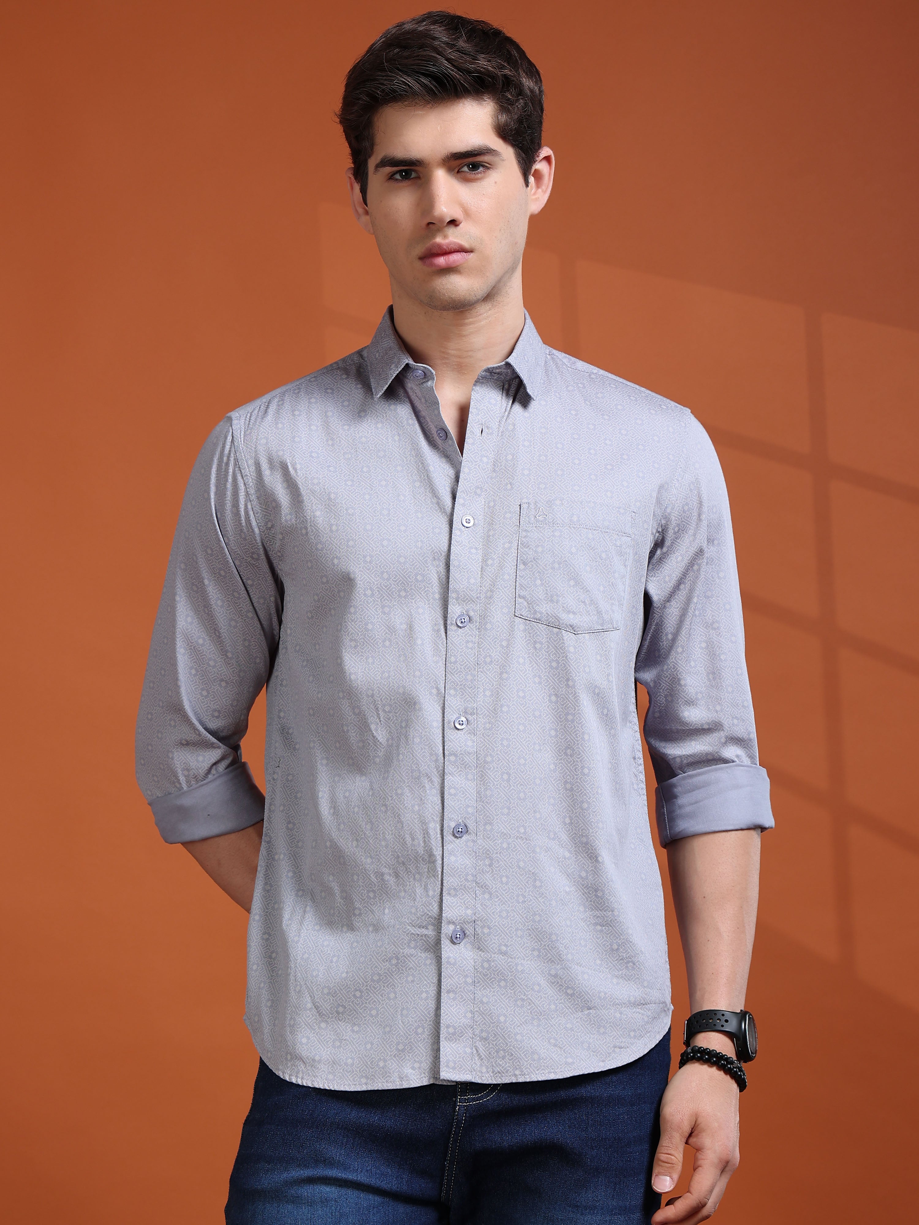 MEN'S LT.BLUE PRINT SLIM FIT SHIRT