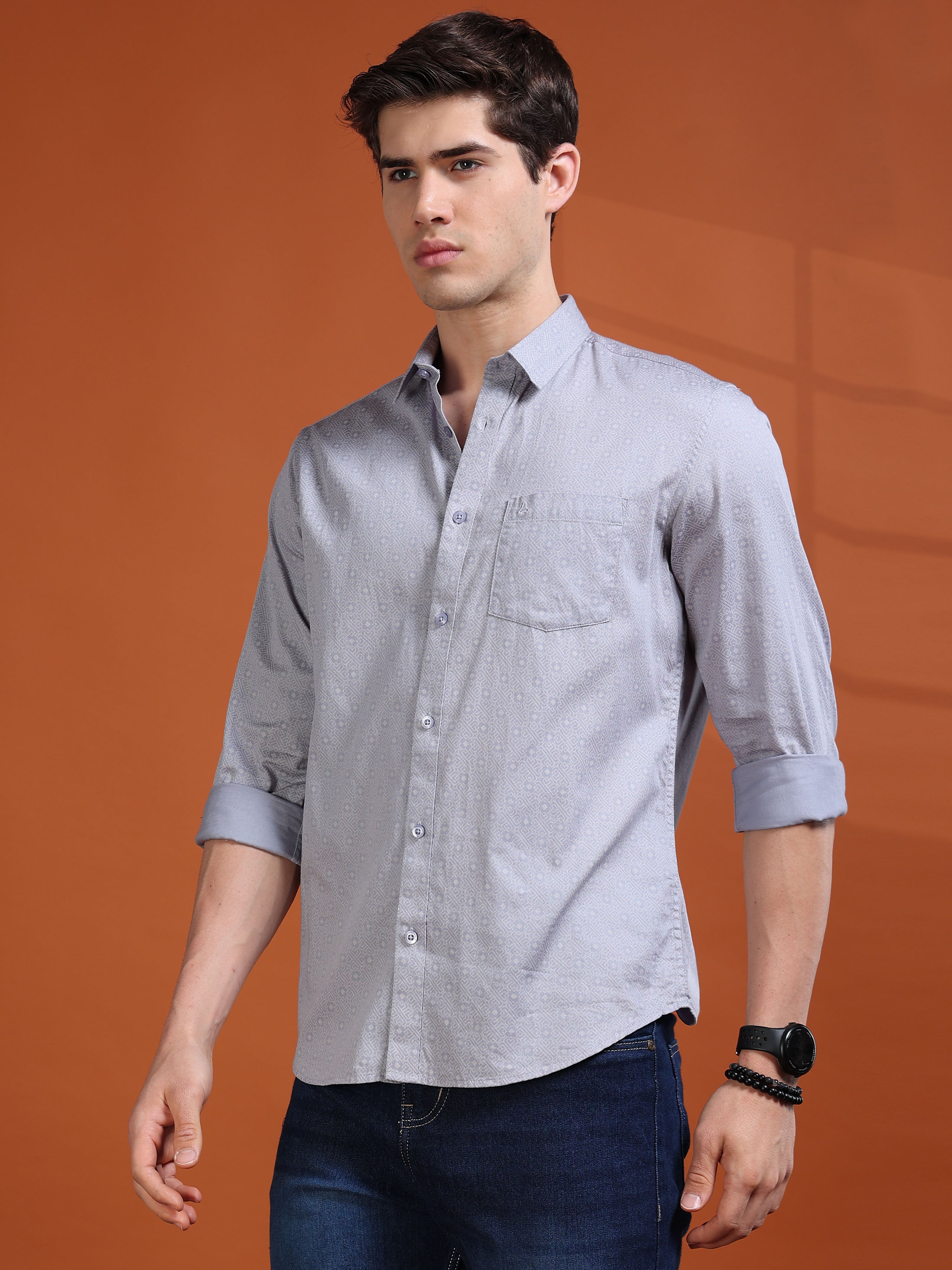 MEN'S LT.BLUE PRINT SLIM FIT SHIRT