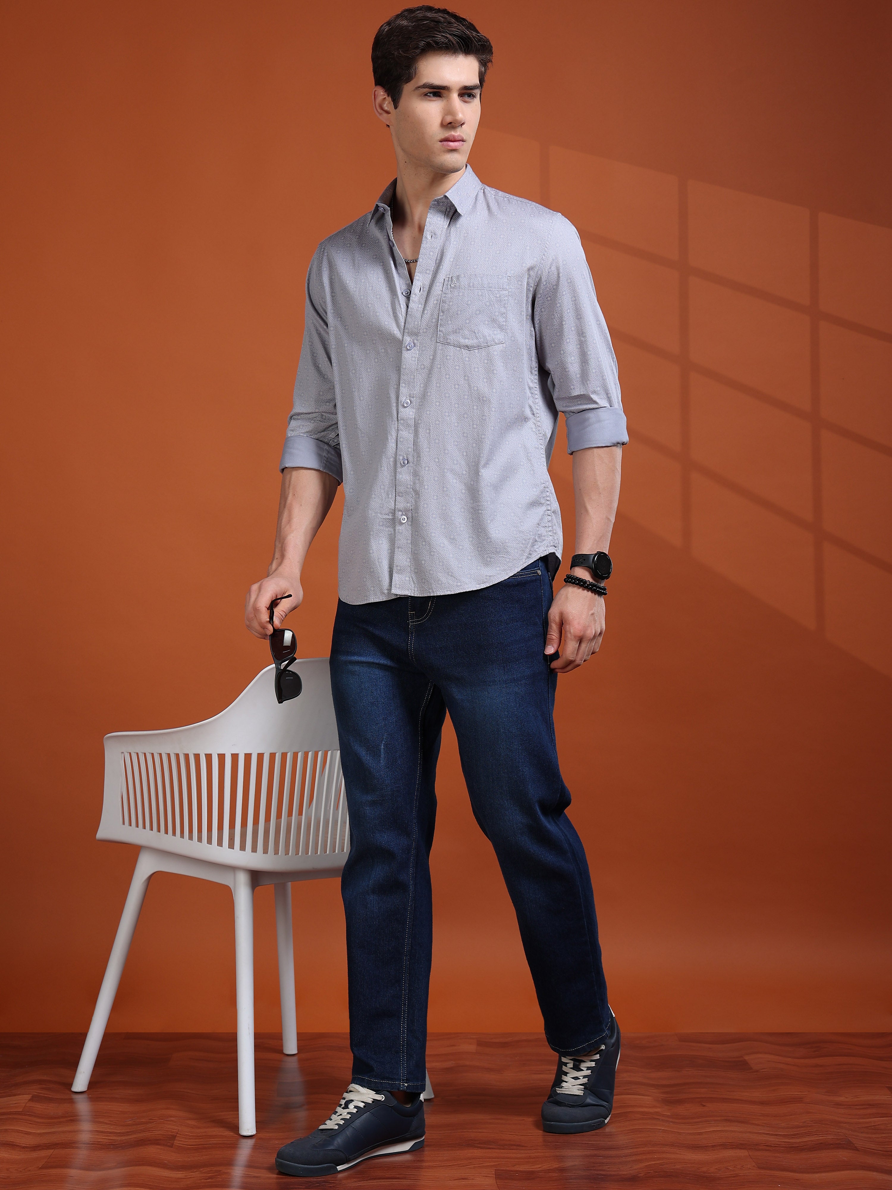 MEN'S LT.BLUE PRINT SLIM FIT SHIRT