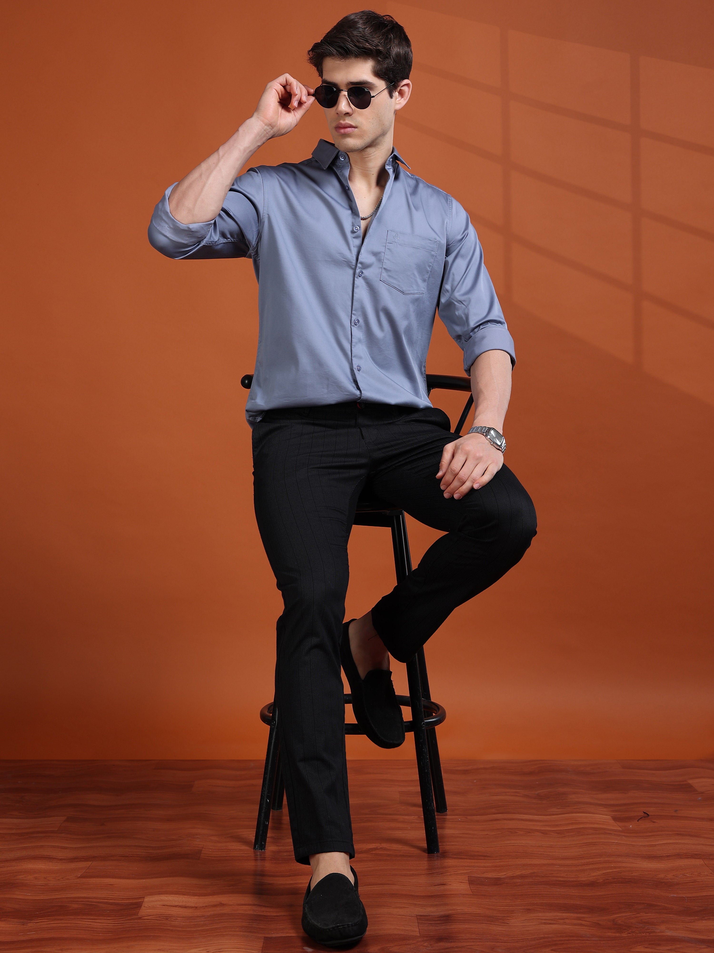 MEN'S LT.BLUE SOLID SLIM FIT SHIRT